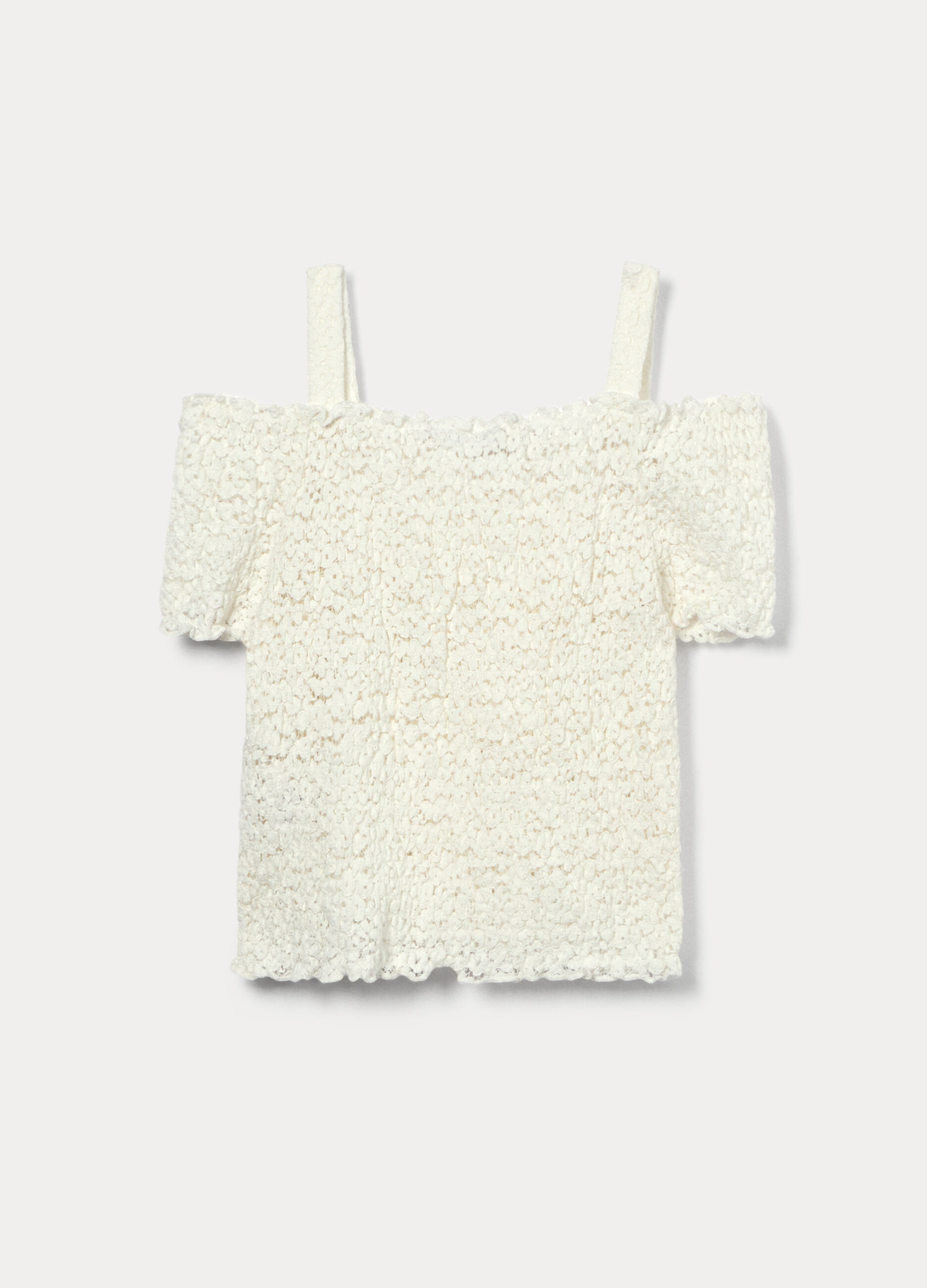 T-shirt in pizzo misto cotone ragazza_1