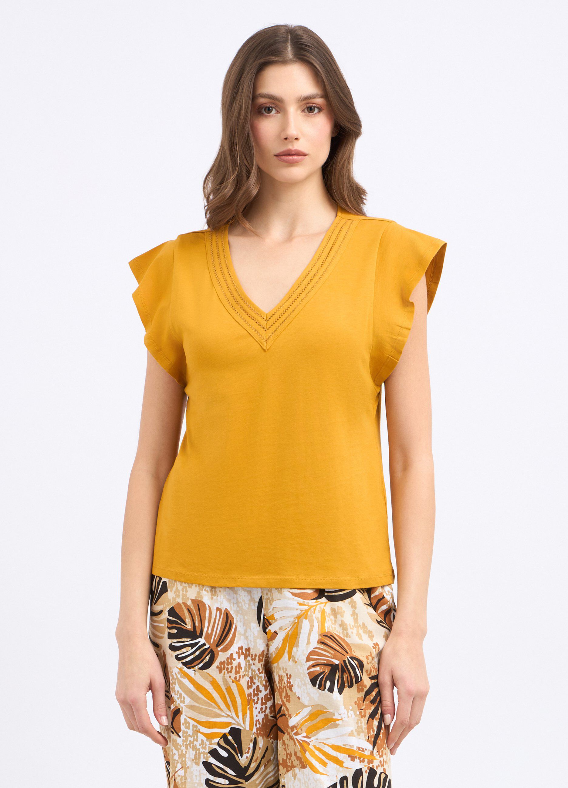 T-shirt in puro cotone con maniche ad aletta donna_0