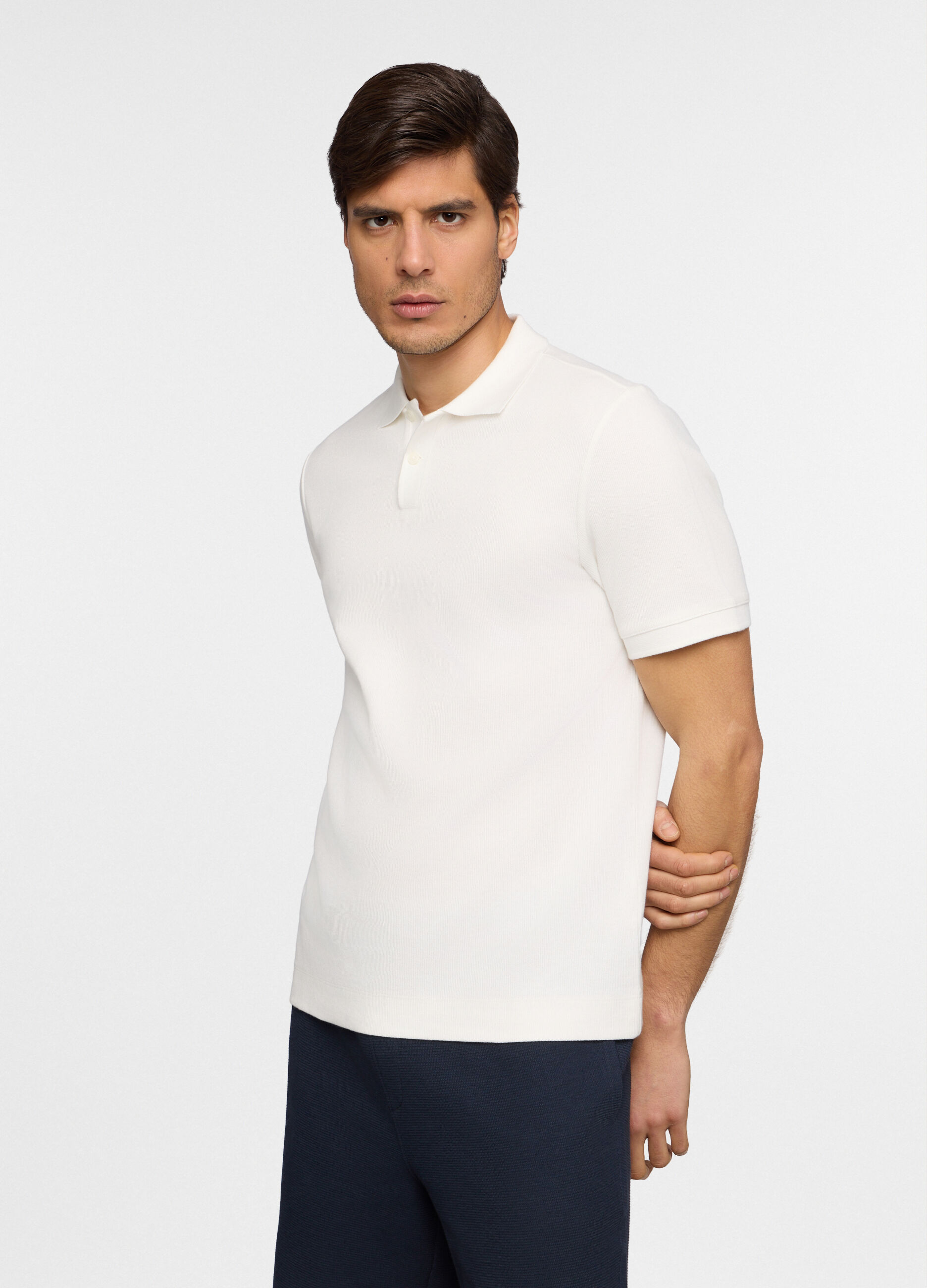 Polo maniche corte in cotone waffle uomo_0