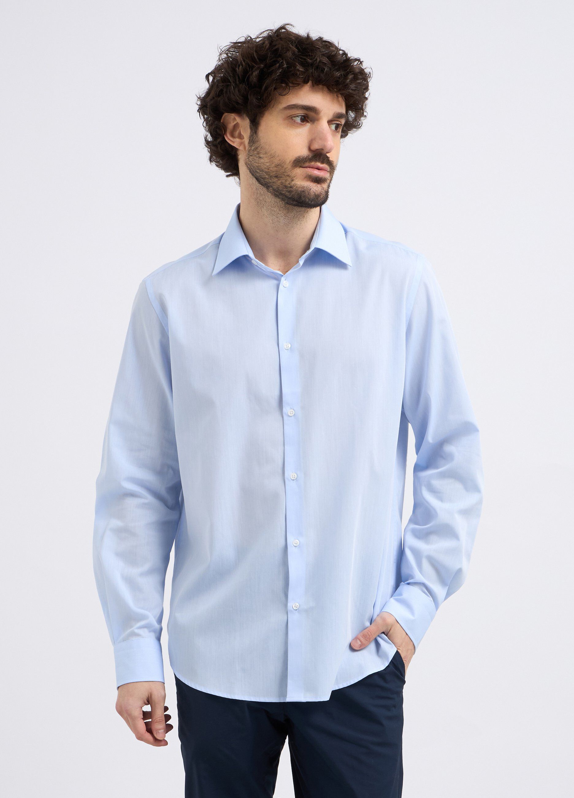 Camicia a maniche lunghe in tinta unita uomo_0