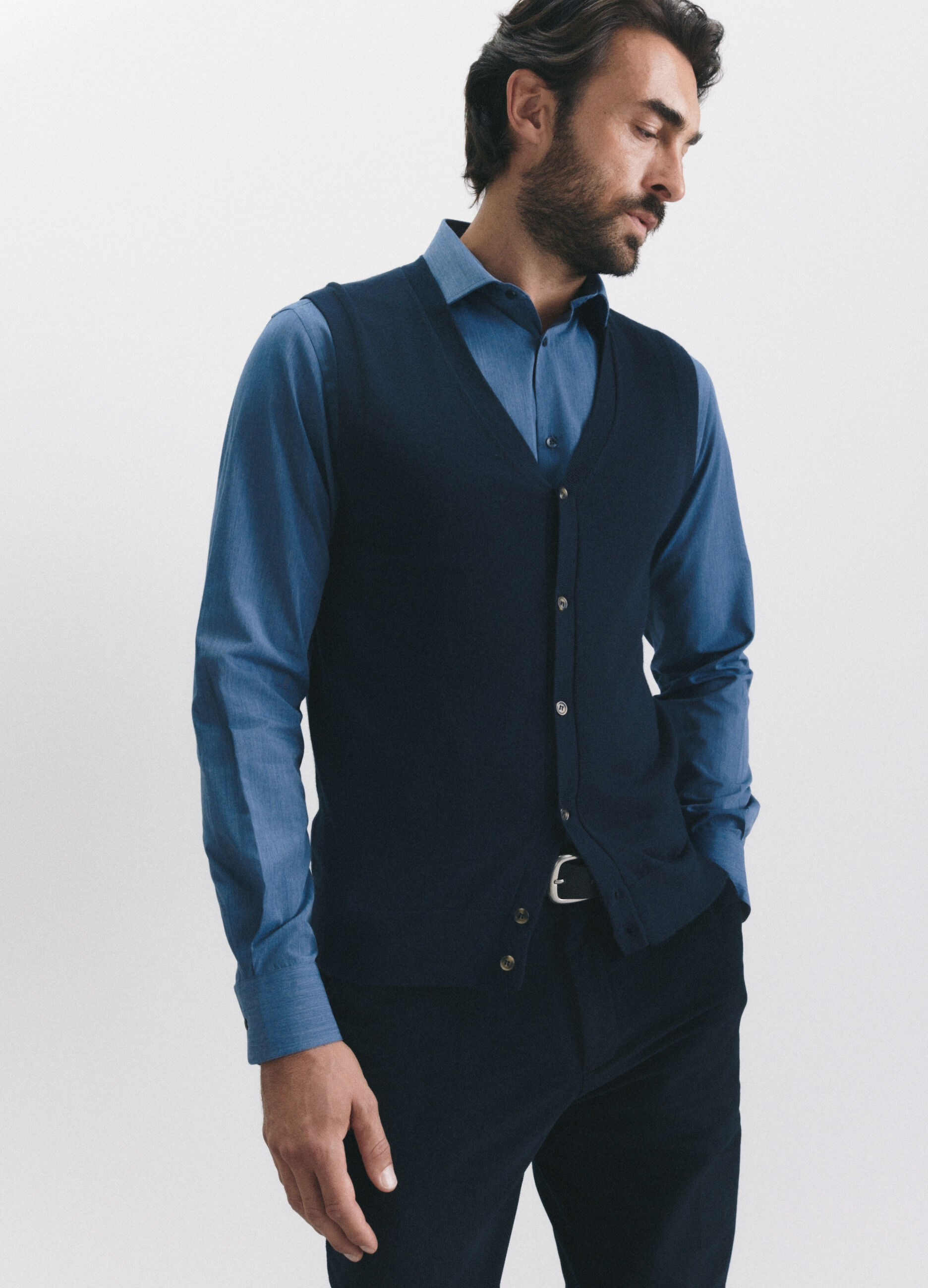 Gilet in maglia rasata di lana merino uomo_1