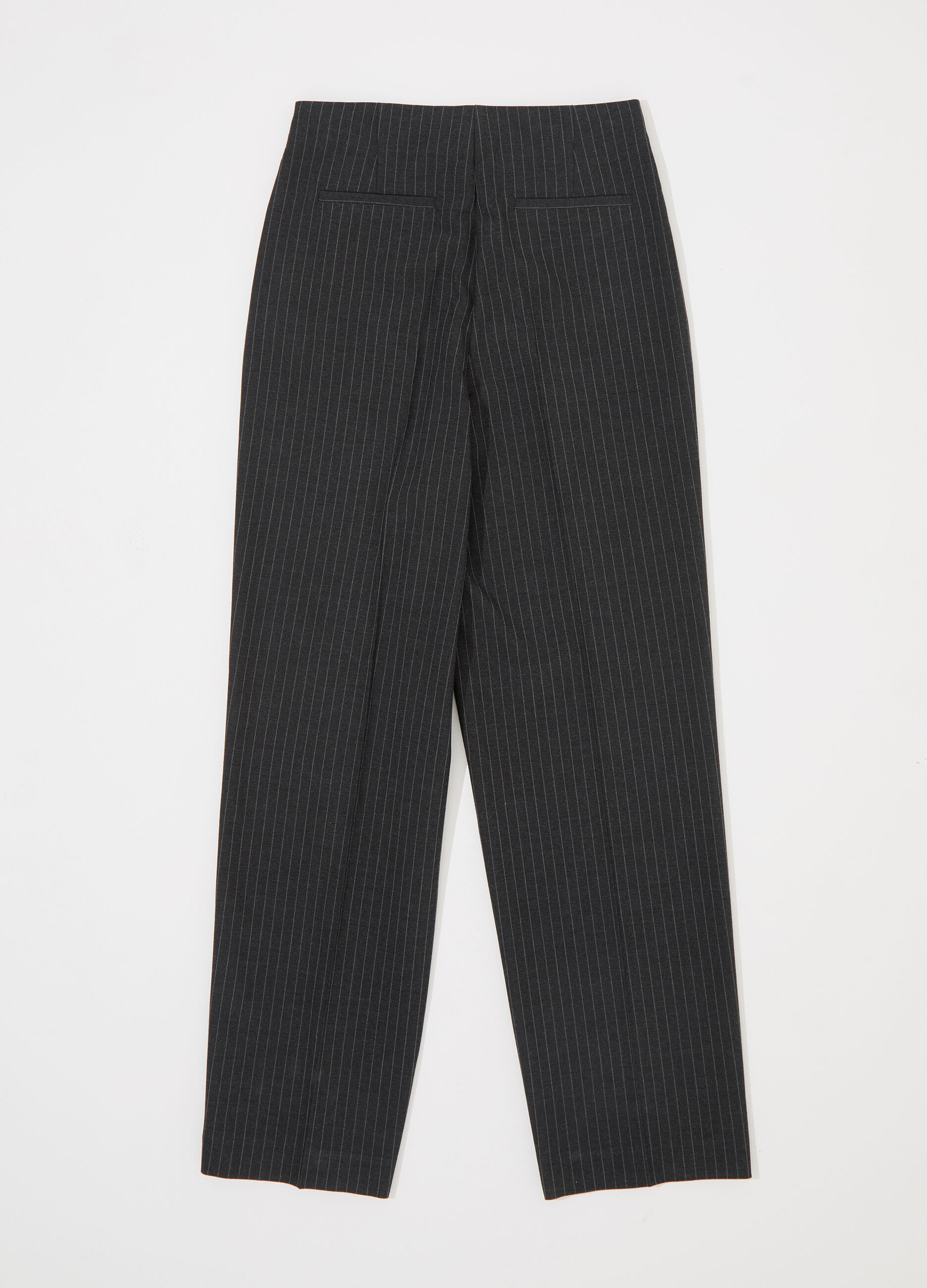 Pantaloni dritti in gessato di misto viscosa stretch donna_5