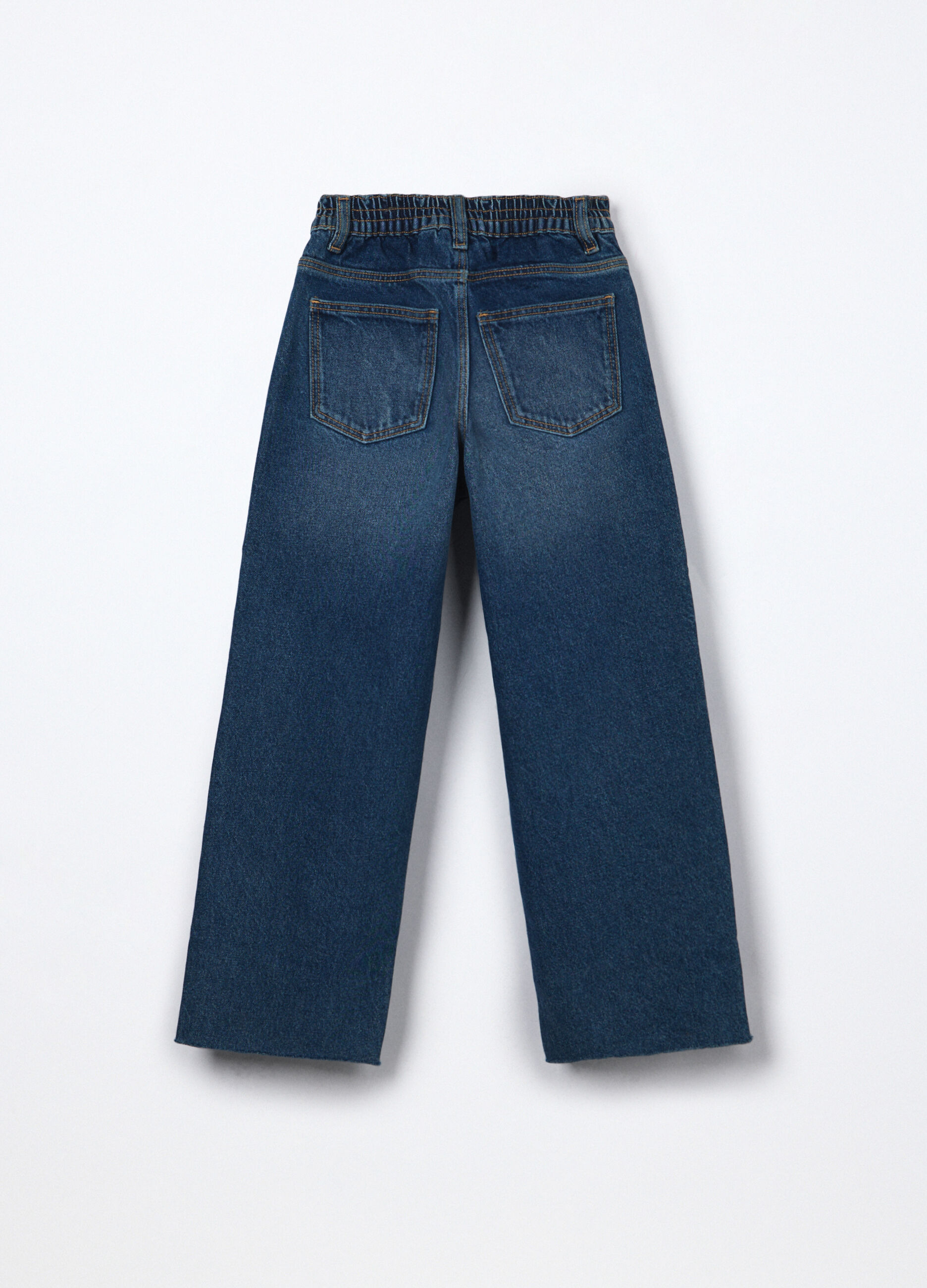 Pantaloni wide leg in denim di puro cotone ragazza_1