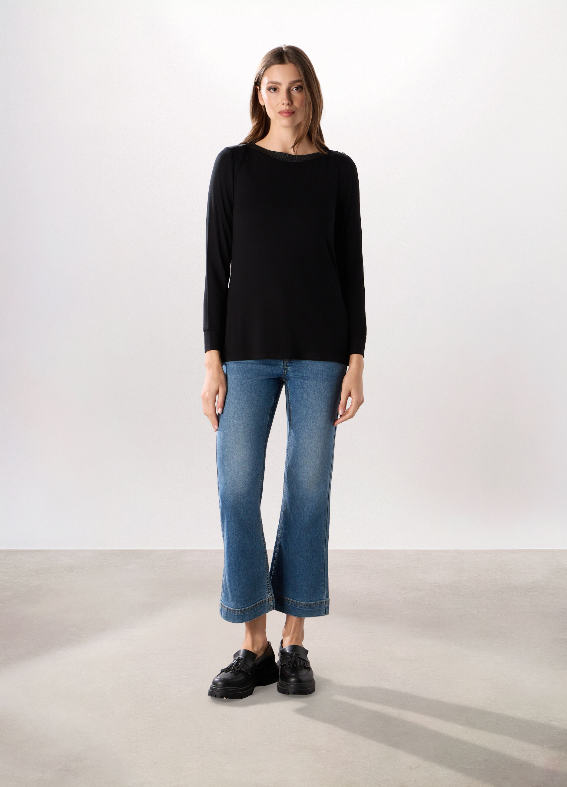 Jeans cropped flare fit in denim stretch donna_0