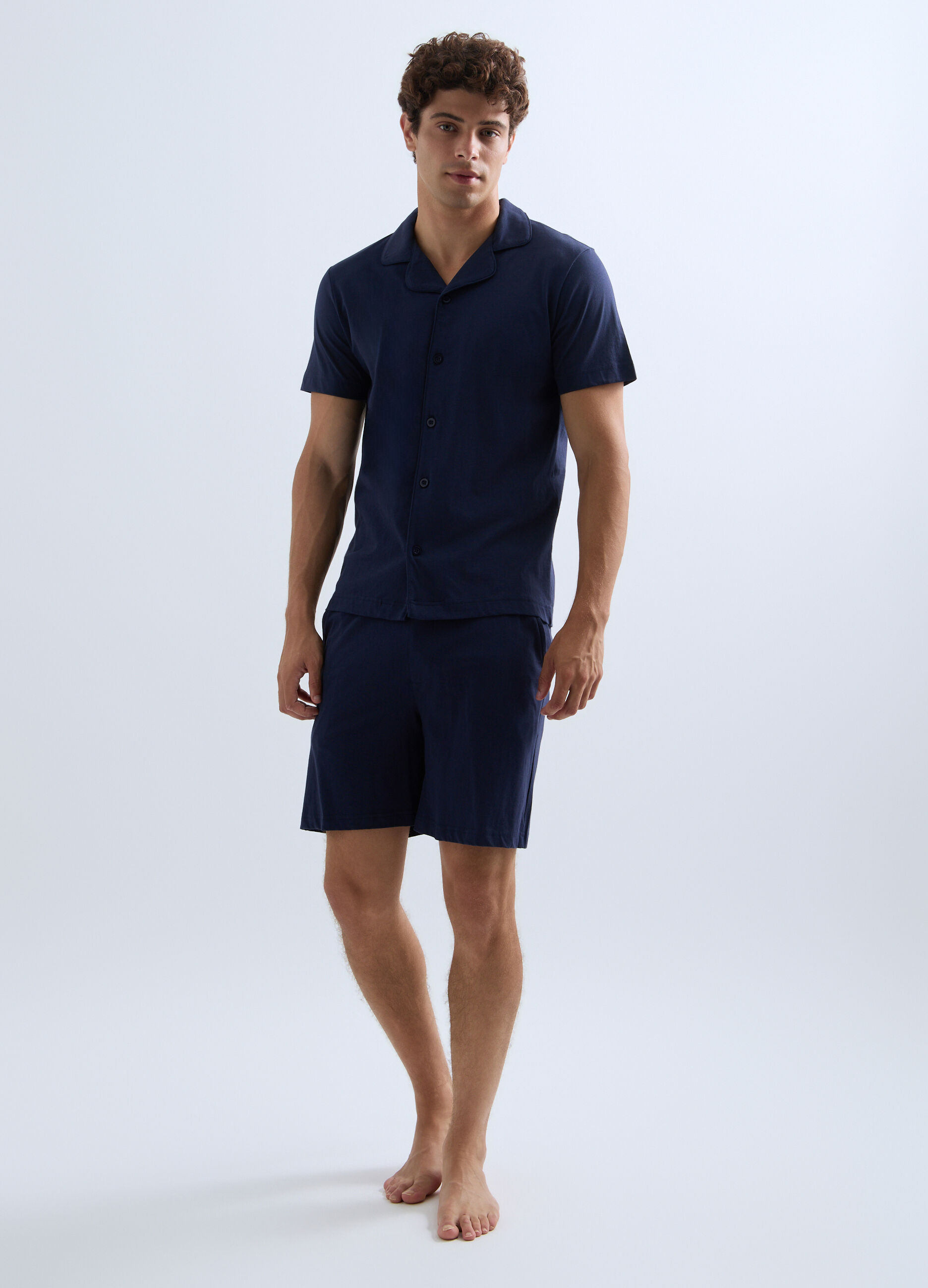 Pigiama corto con camicia in jersey di cotone uomo_0
