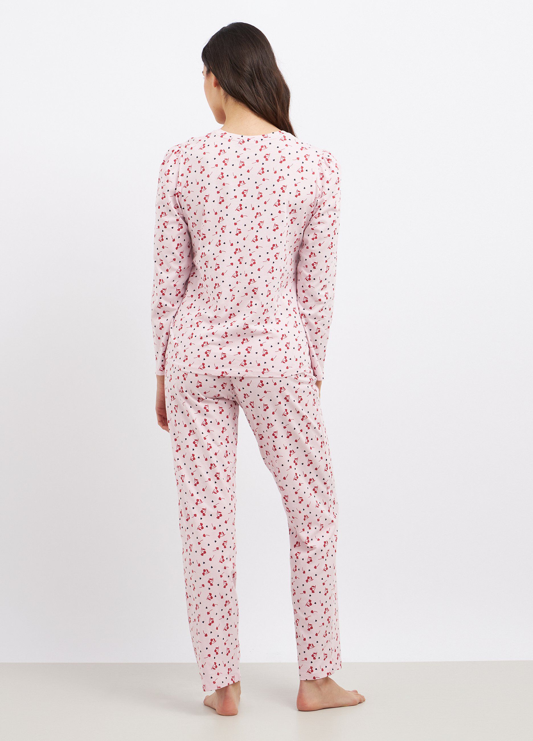 Set pigiama lungo in puro cotone stampato donna_1