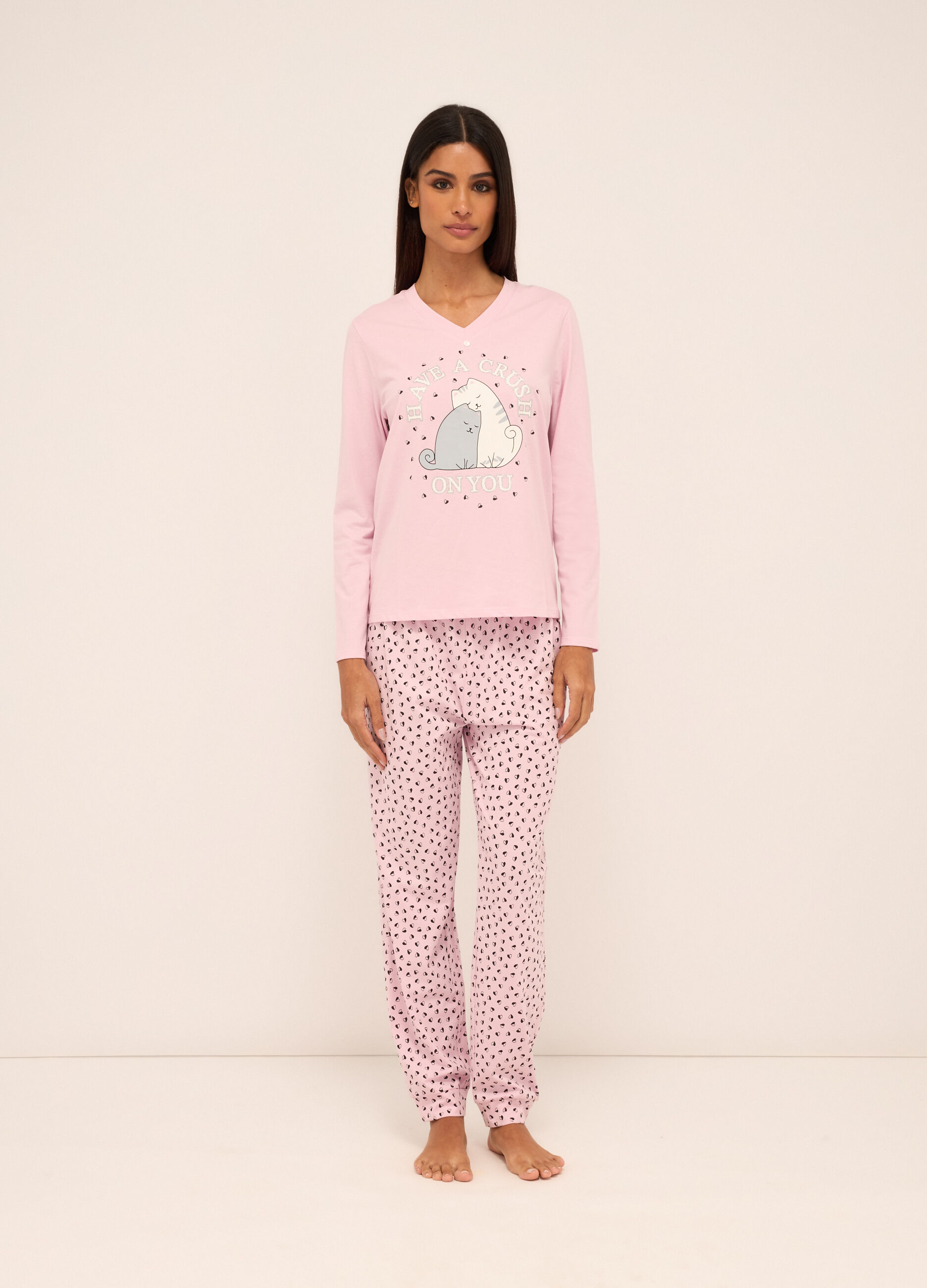 Set pigiama lungo in puro cotone donna_0