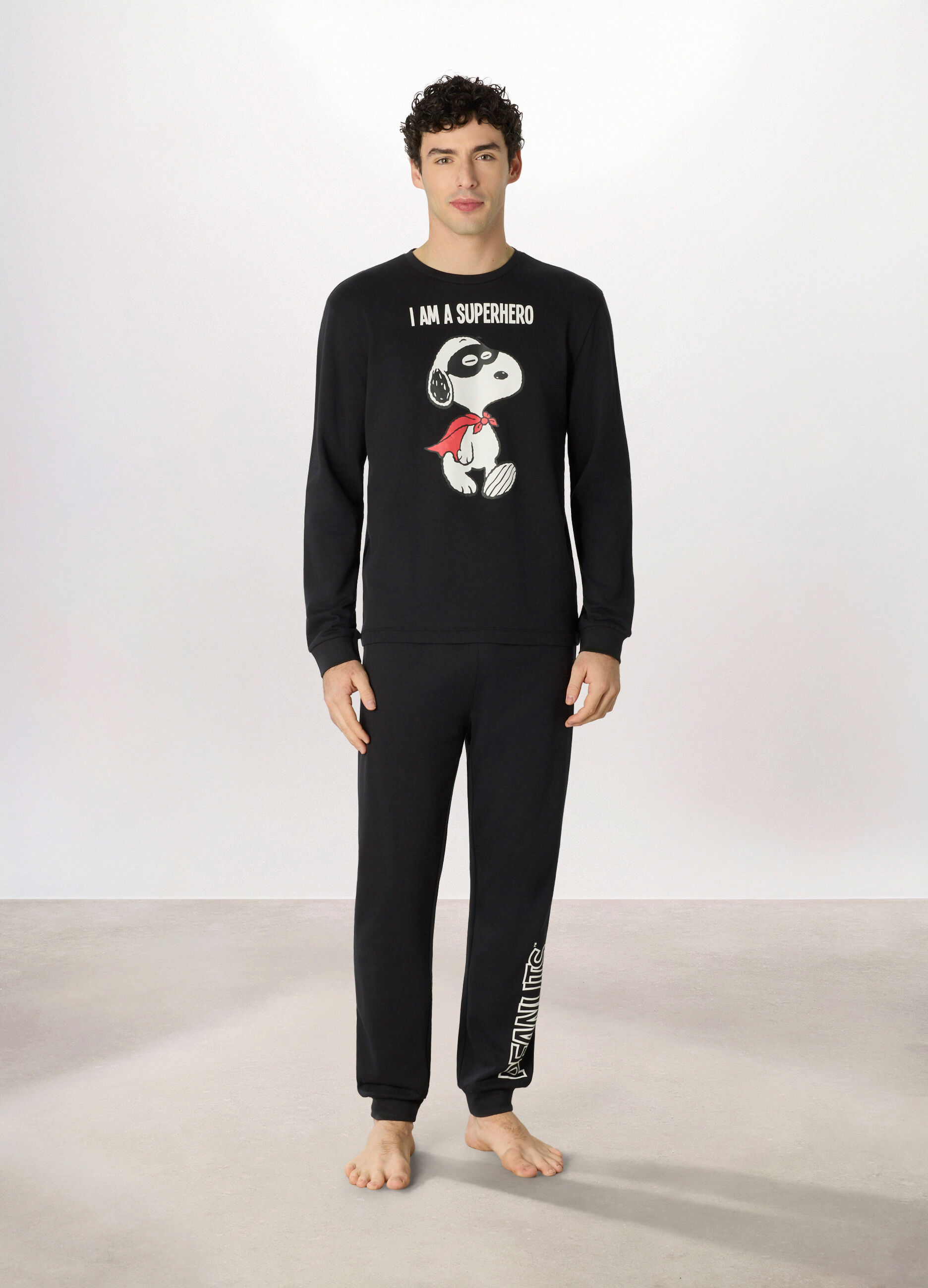 Pigiama lungo in felpa di cotone Snoopy uomo_0