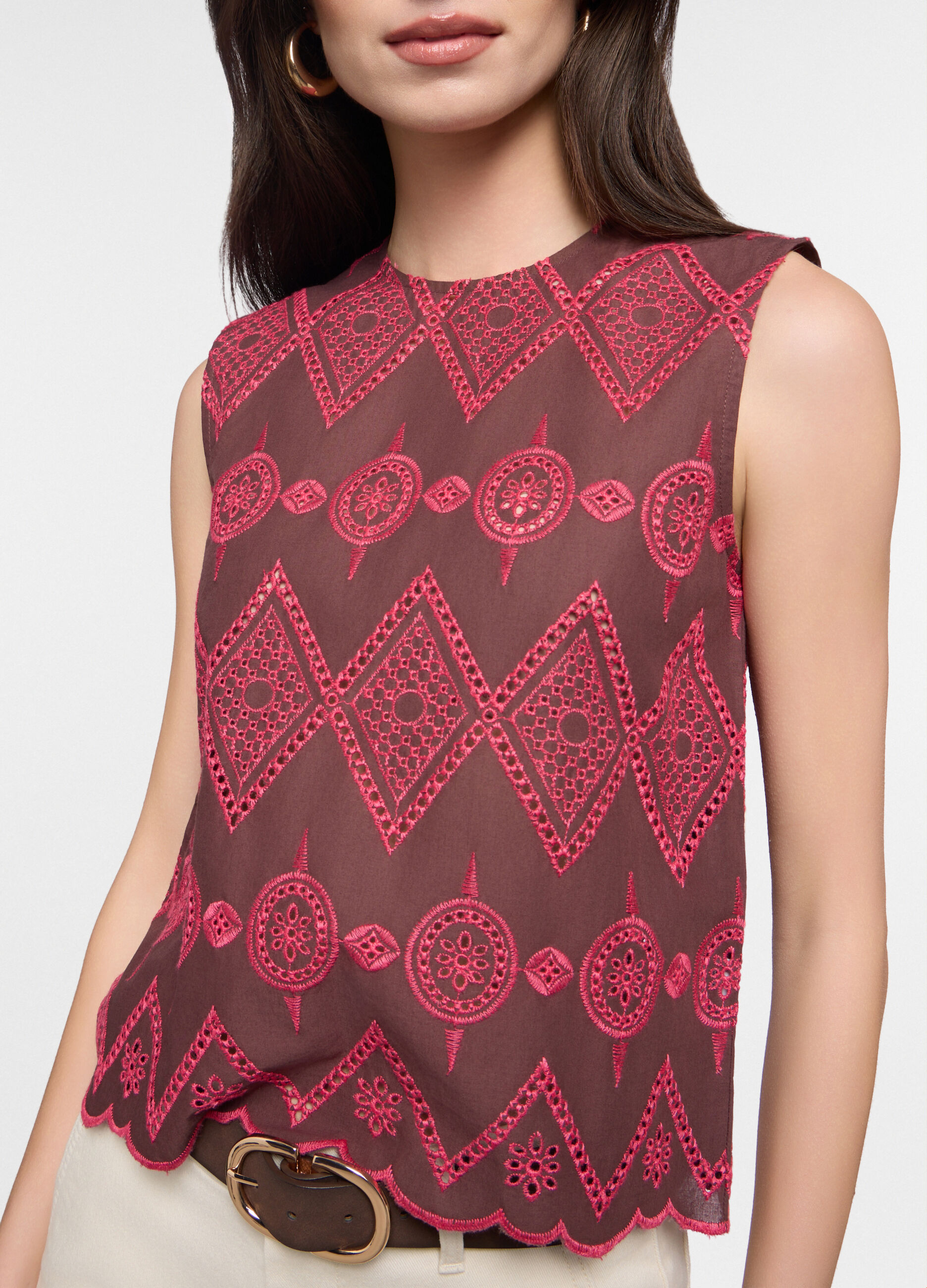 Blusa fit regular girocollo in puro cotone donna_2