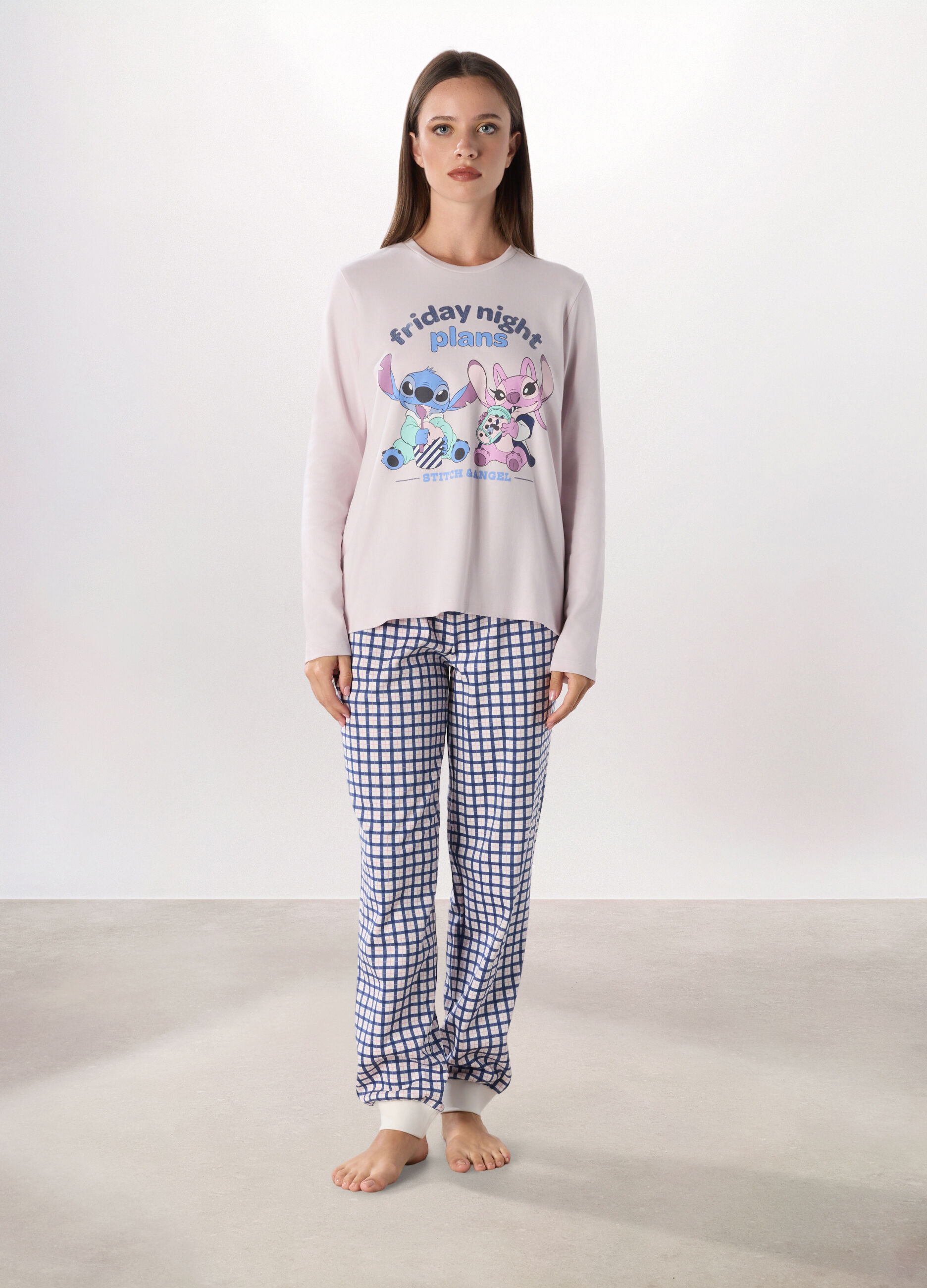 Set pigiama lungo in puro cotone interlock donna_0