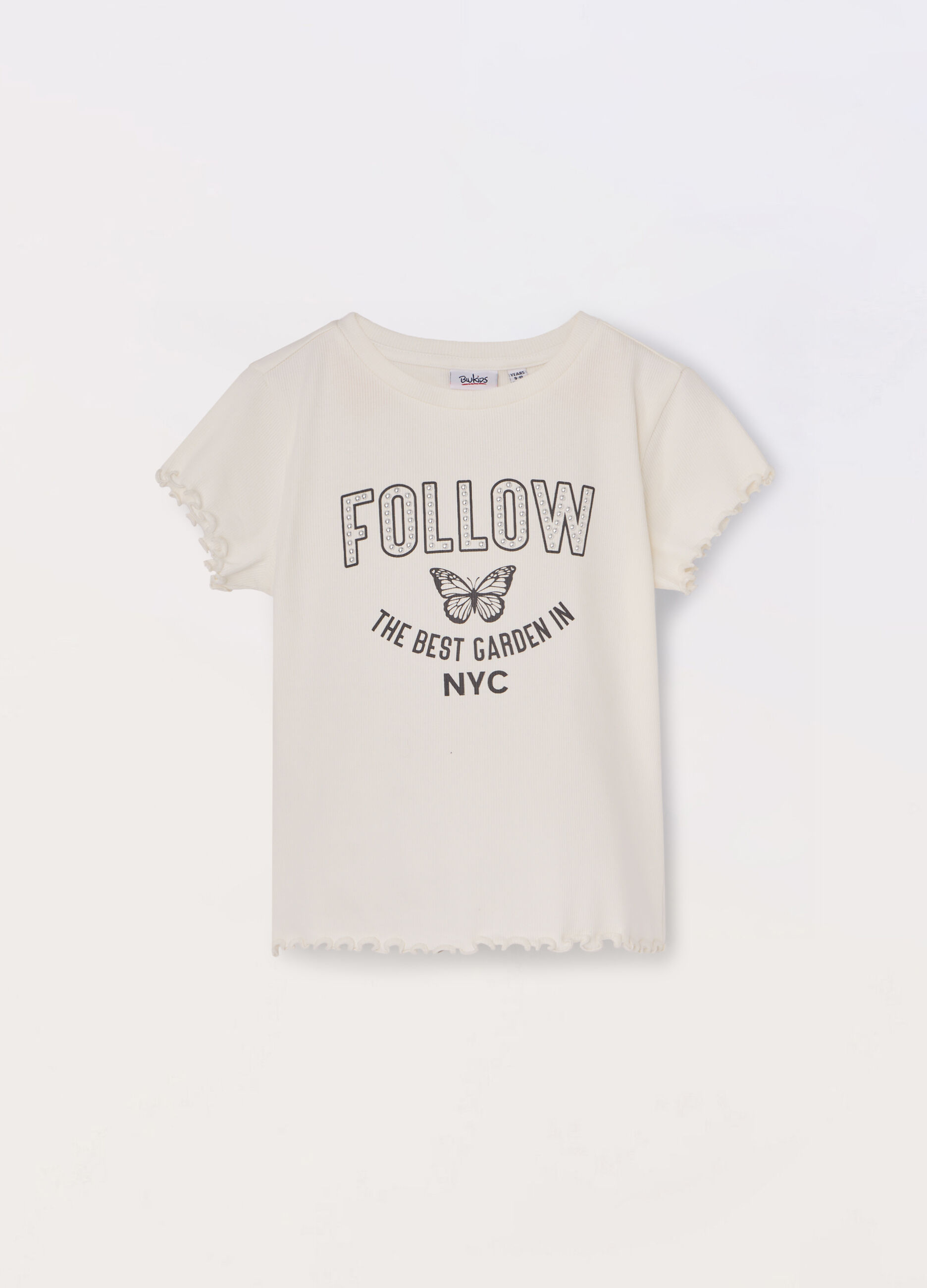 T-shirt in costina di cotone stretch ragazza_0
