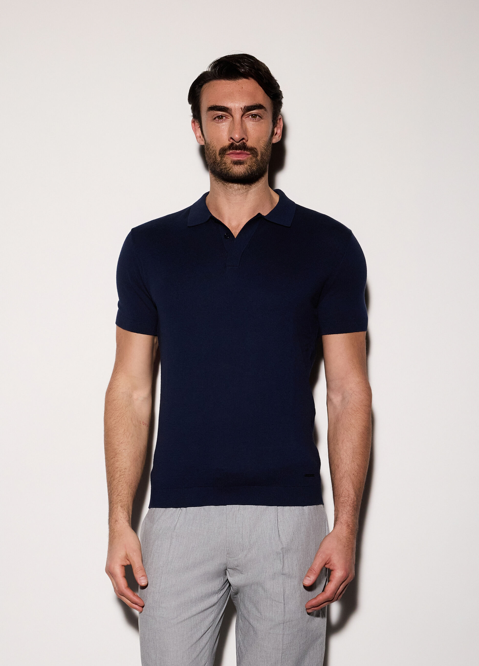 Polo a maniche corte in cotone e seta uomo_0