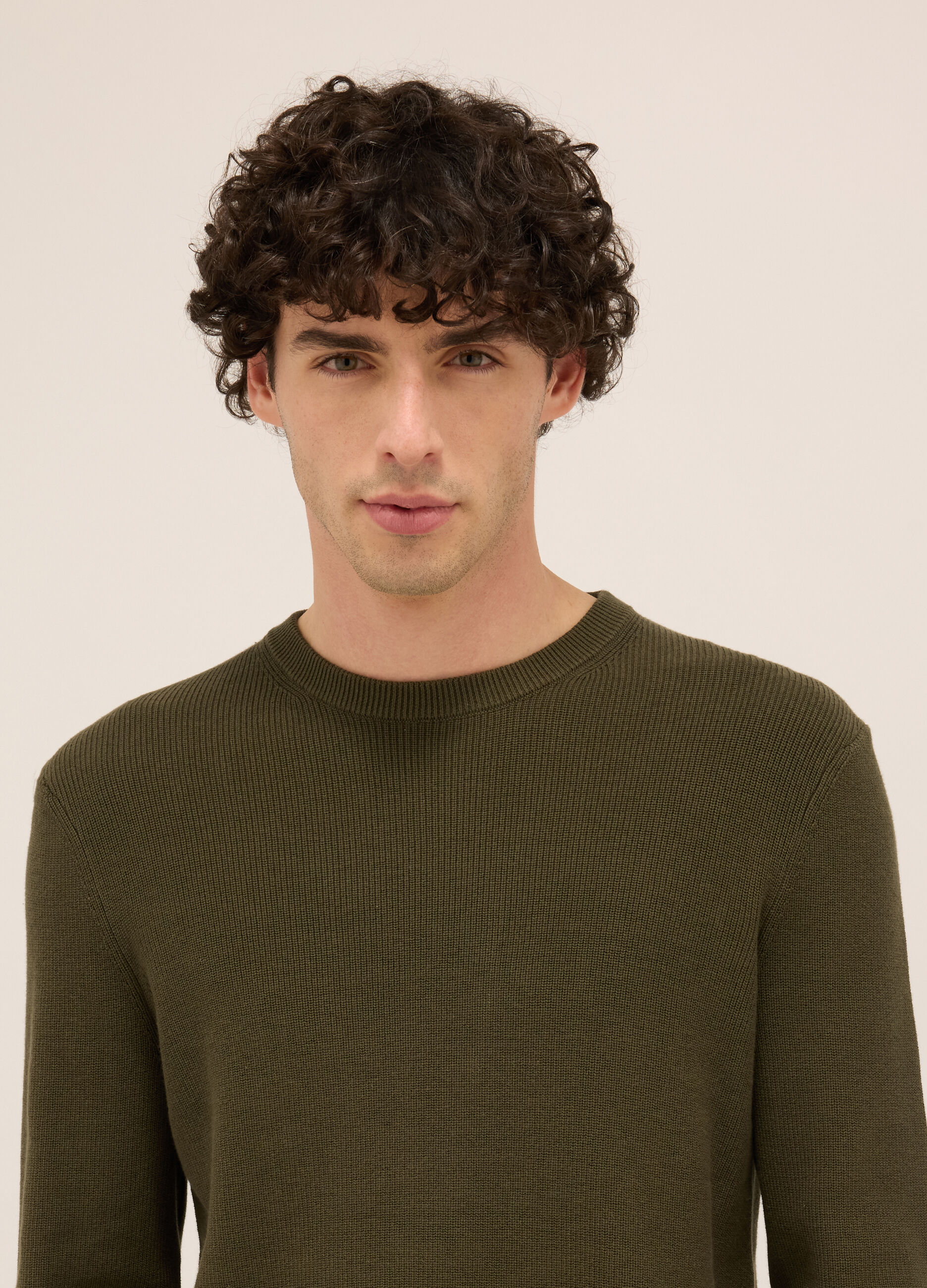Maglione girocollo in cotone a maglia rasata uomo_2
