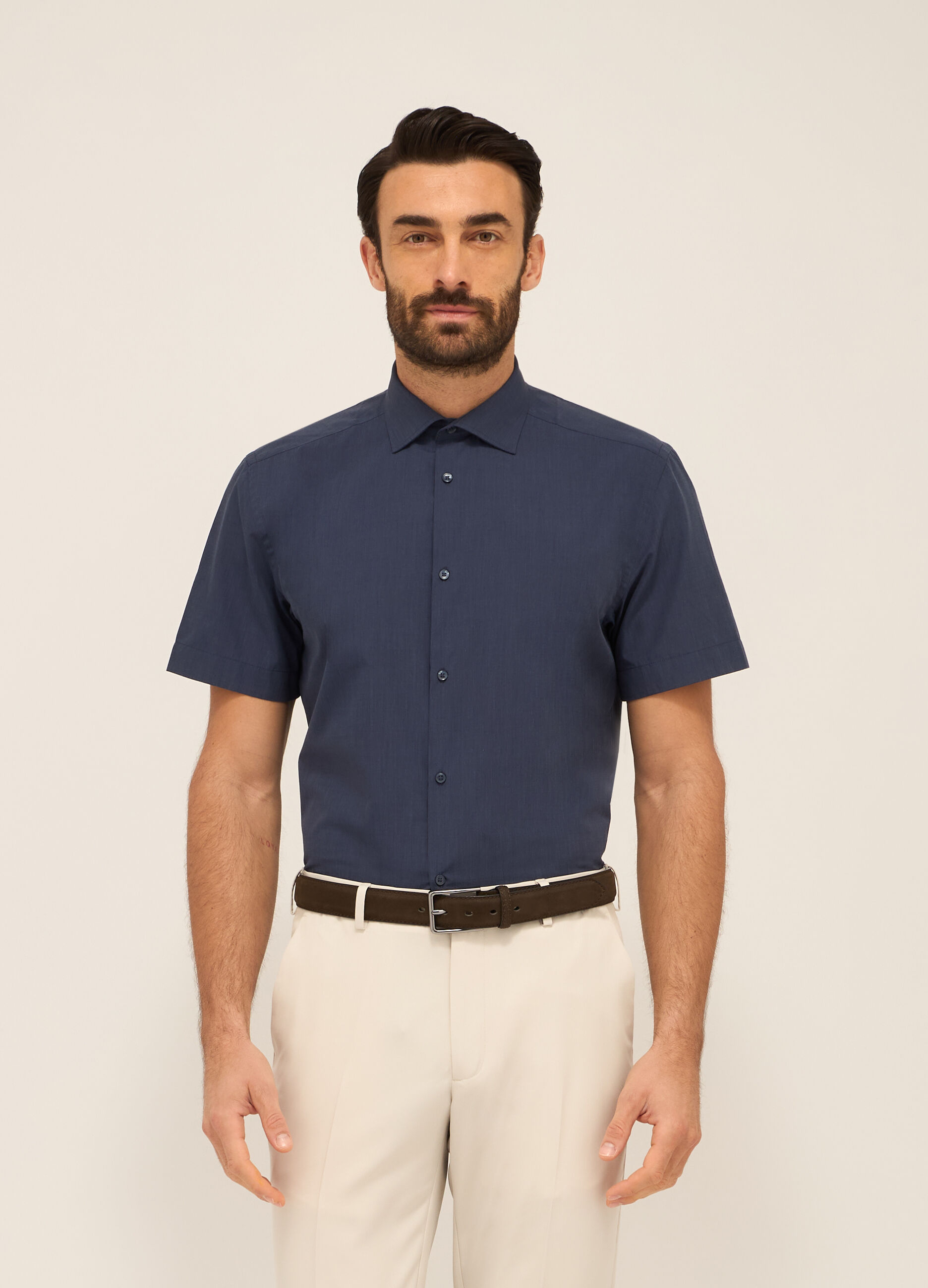 Camicia a maniche corte in misto cotone uomo_0