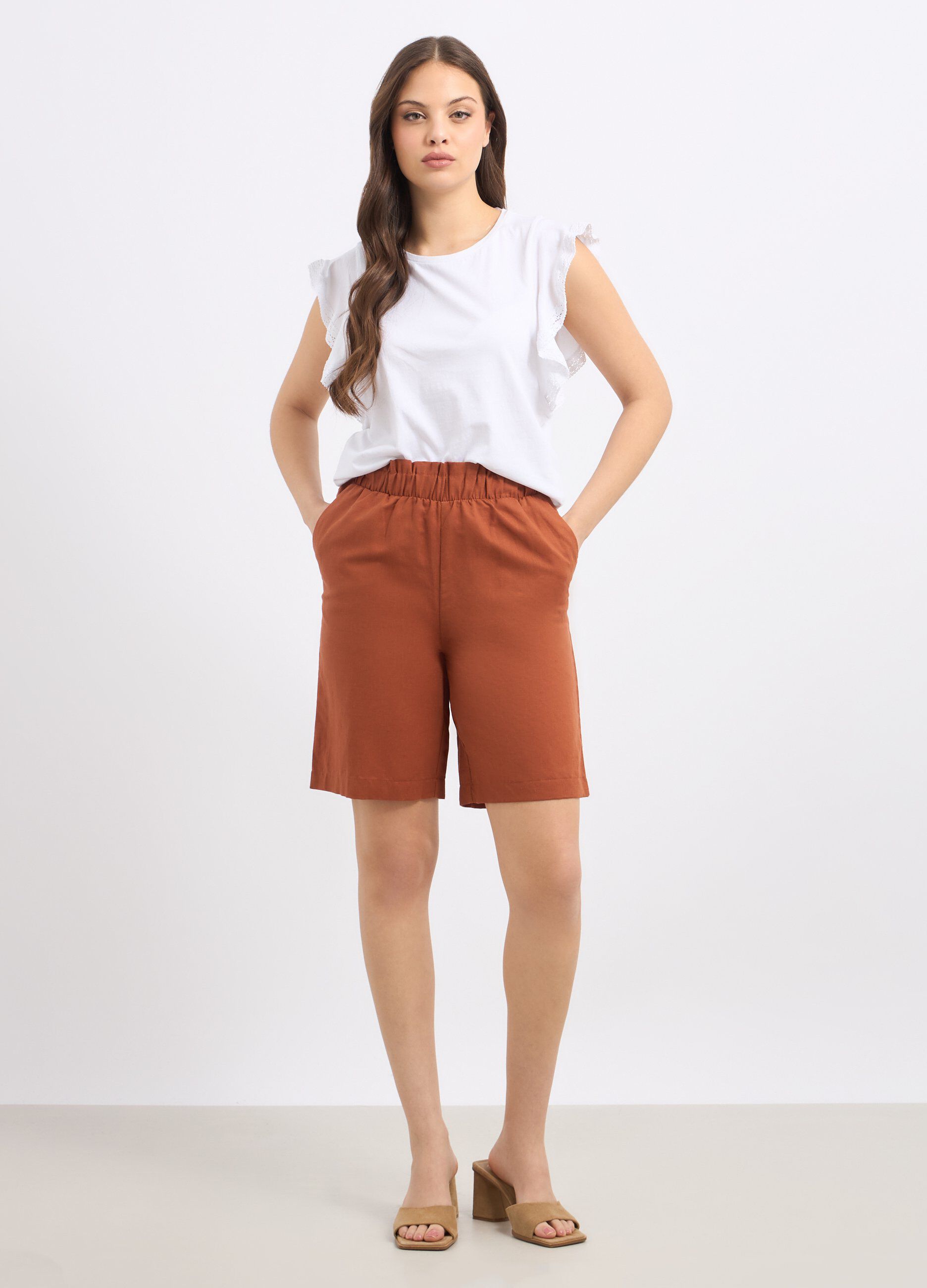 Shorts in misto lino donna_0