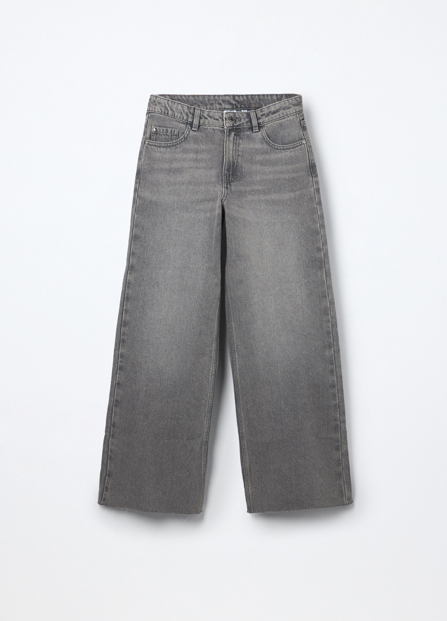 Pantaloni wide leg in denim di misto cotone ragazza_0