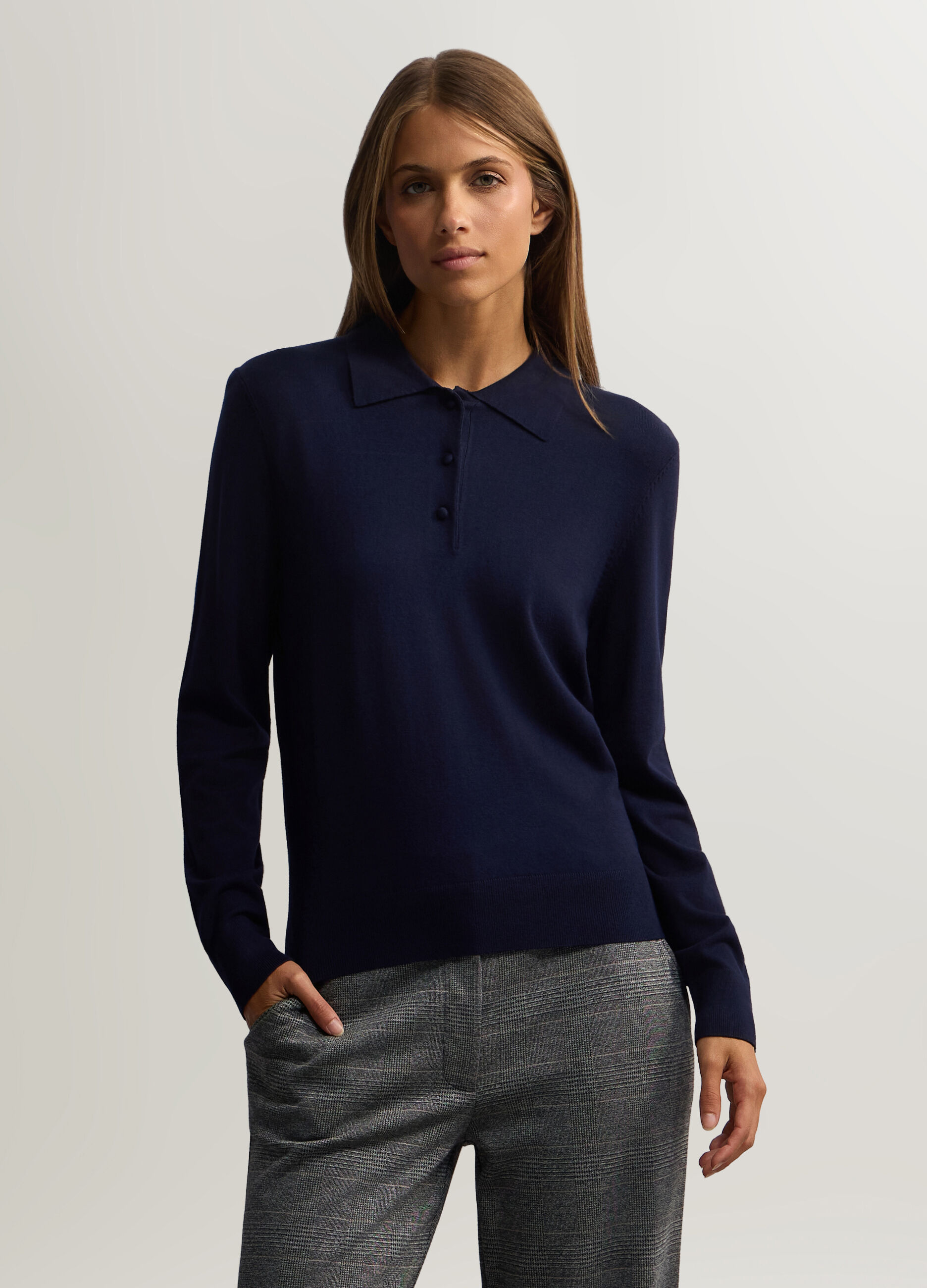 Maglia con colletto Polo rasata donna_0