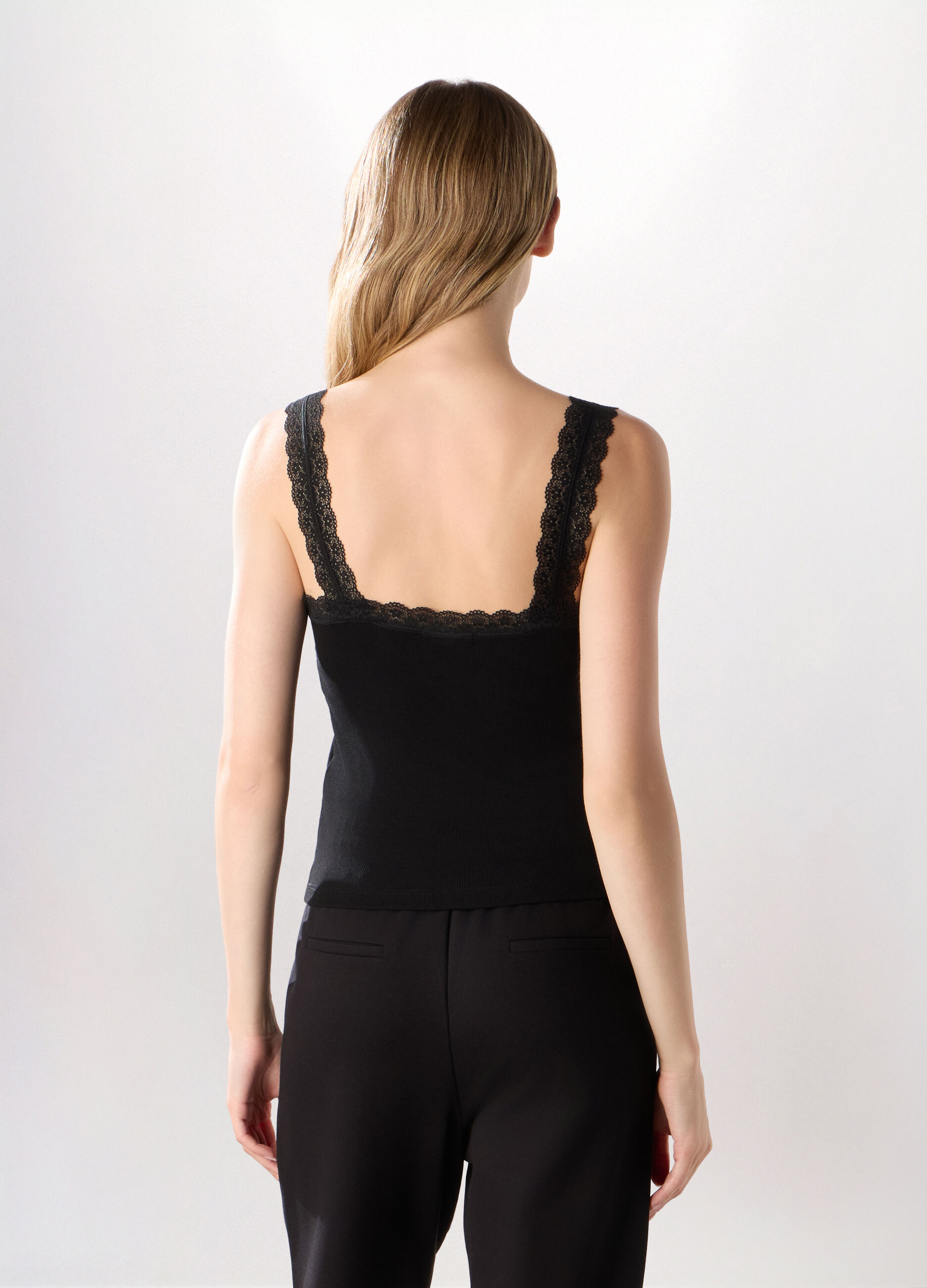 Canotta in costina di cotone stretch donna_1