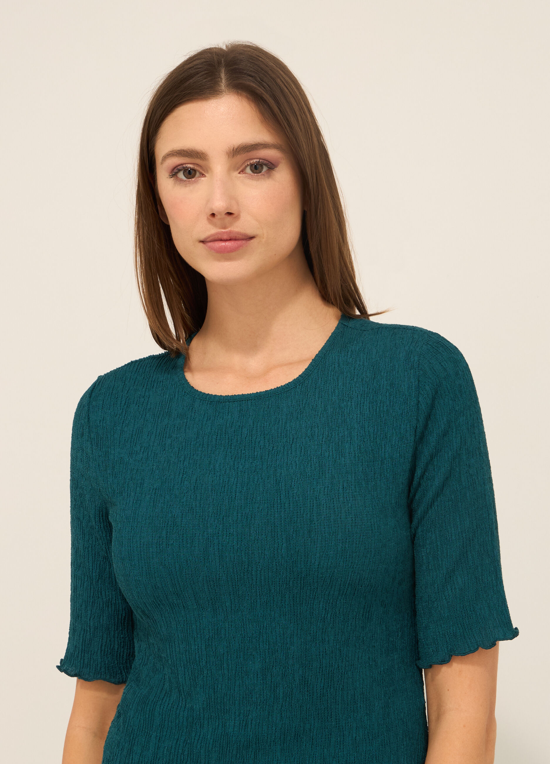 T-shirt misto viscosa crinkle donna_2