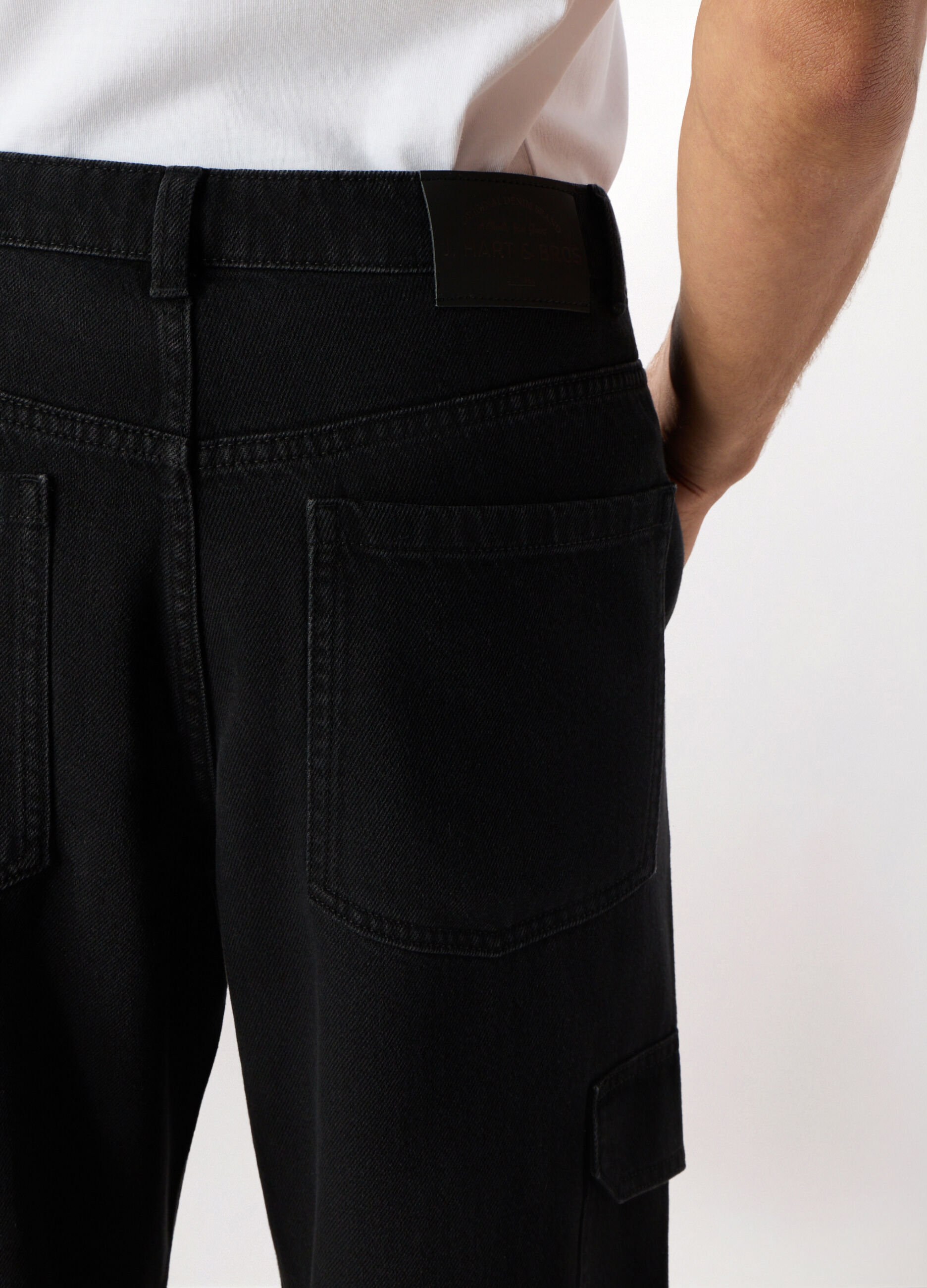 Jeans cargo in denim di puro cotone uomo_3