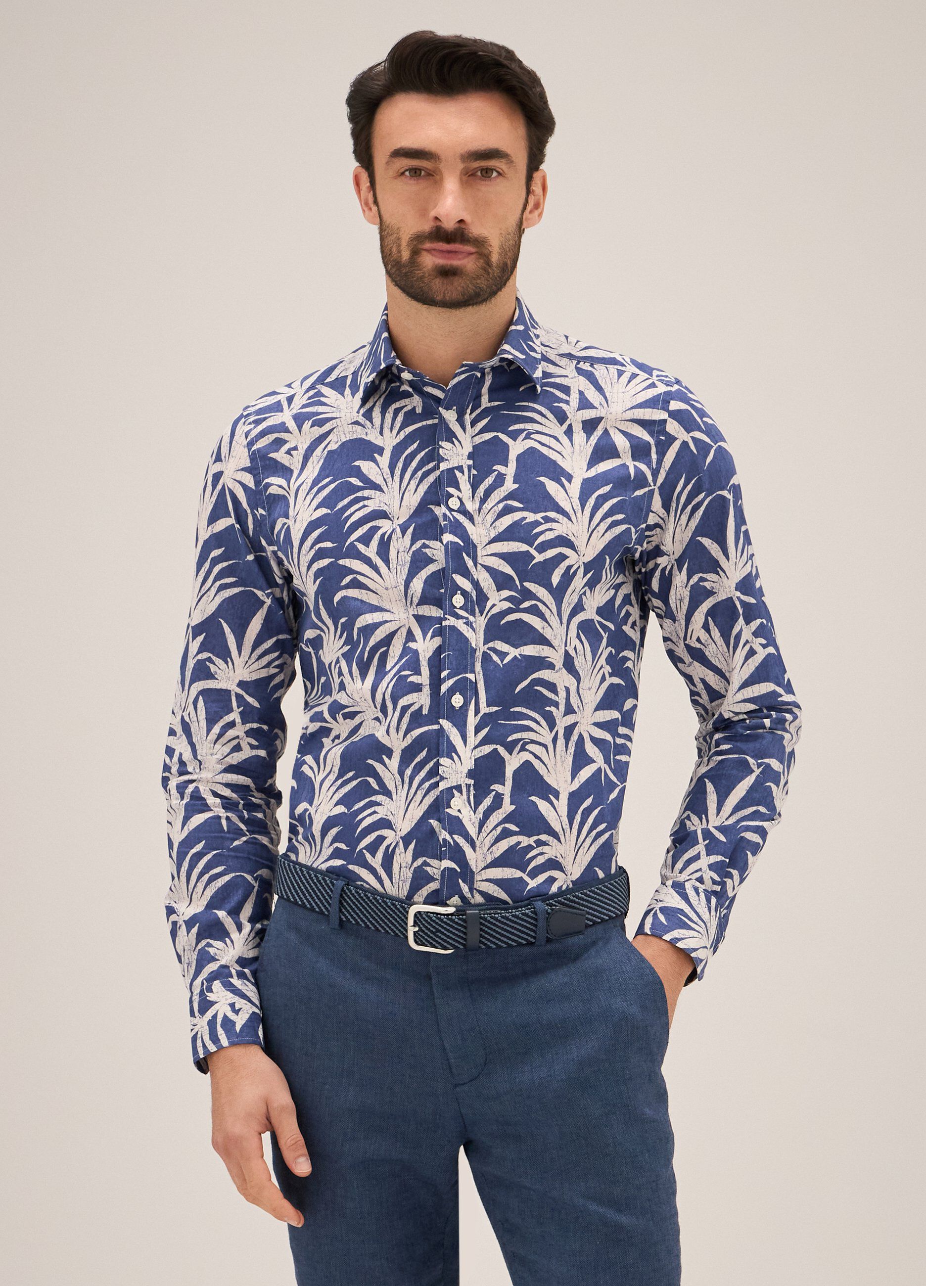 Camicia Rumford stampata in puro cotone uomo_0