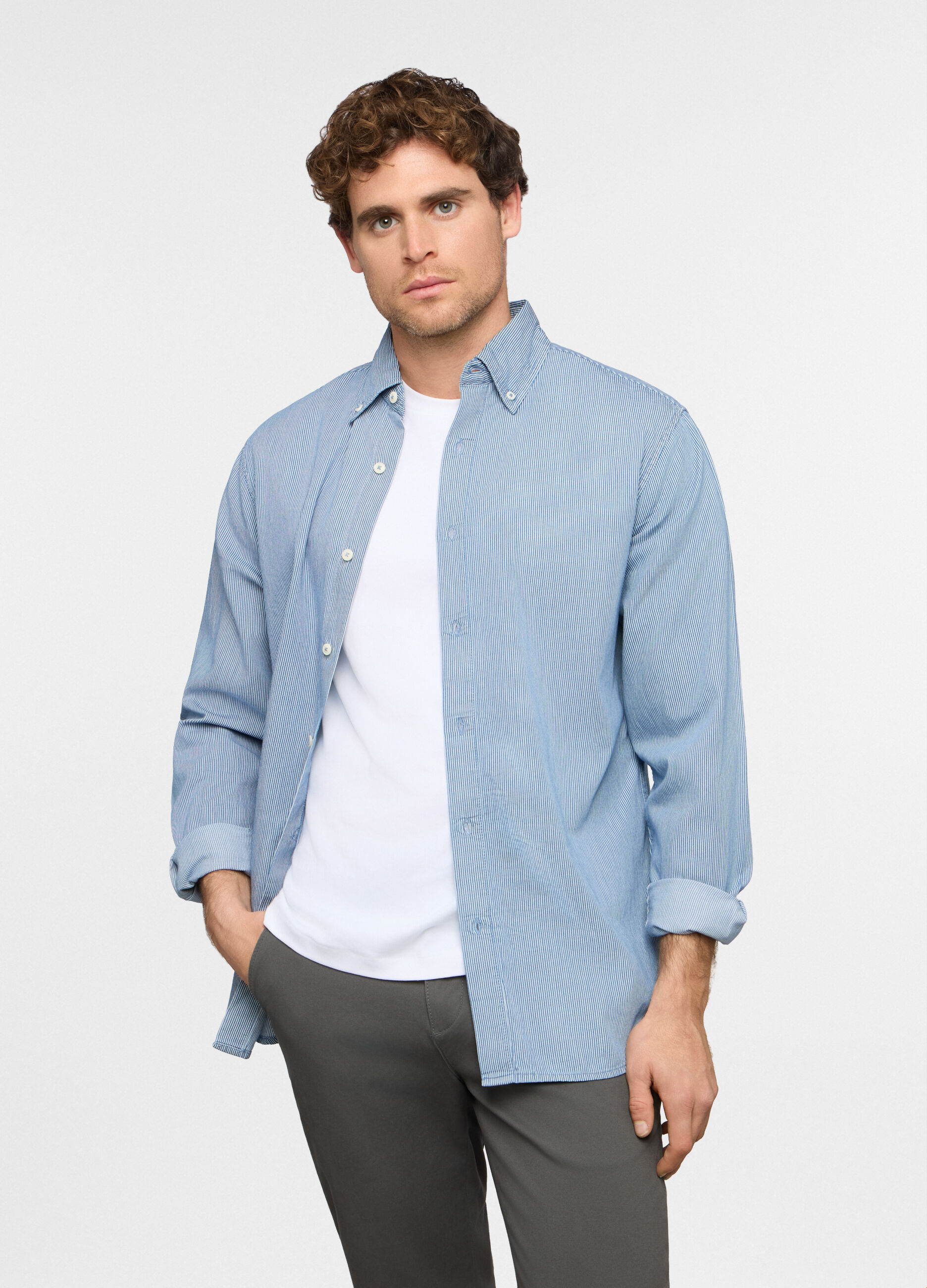 Camicia regular fit in cotone a righe uomo_0