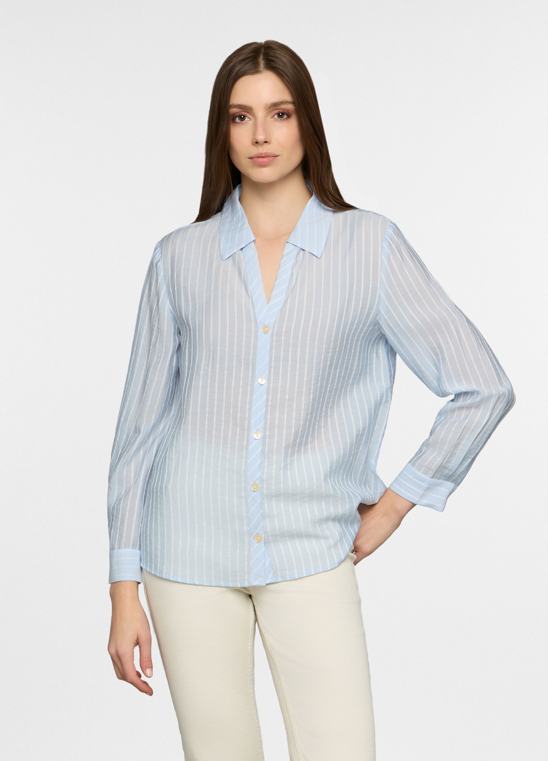 Camicia regular fit con scollo a V in mista lyocell donna_0