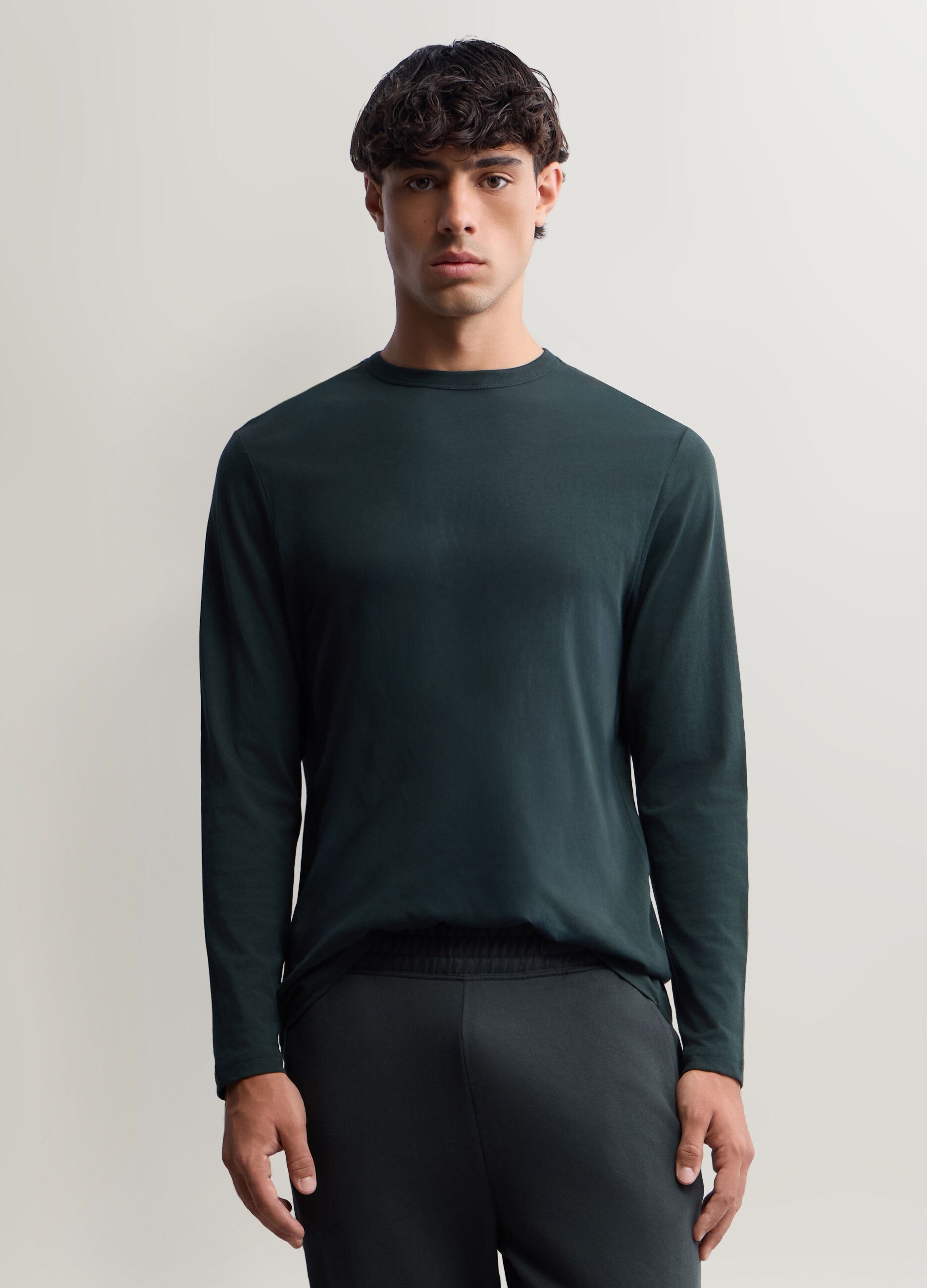 Maglia girocollo a maniche lunghe in cotone uomo_0