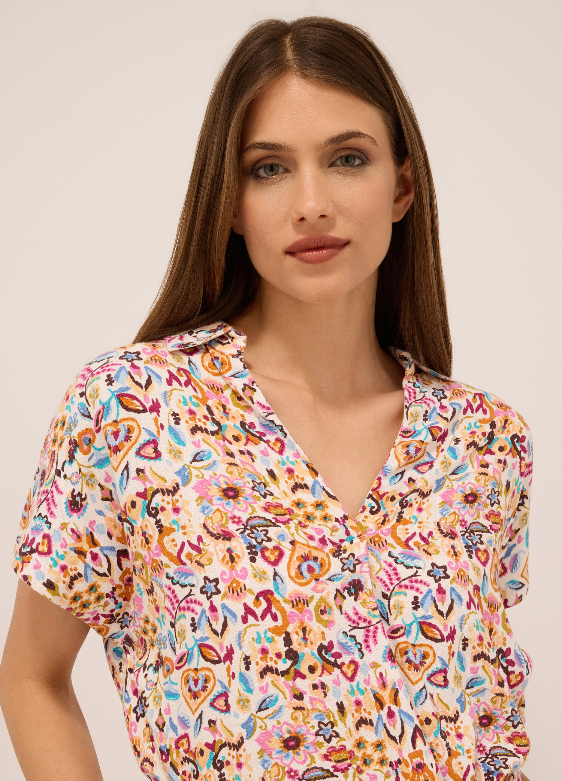 Blusa misto lino con stampa donna_2
