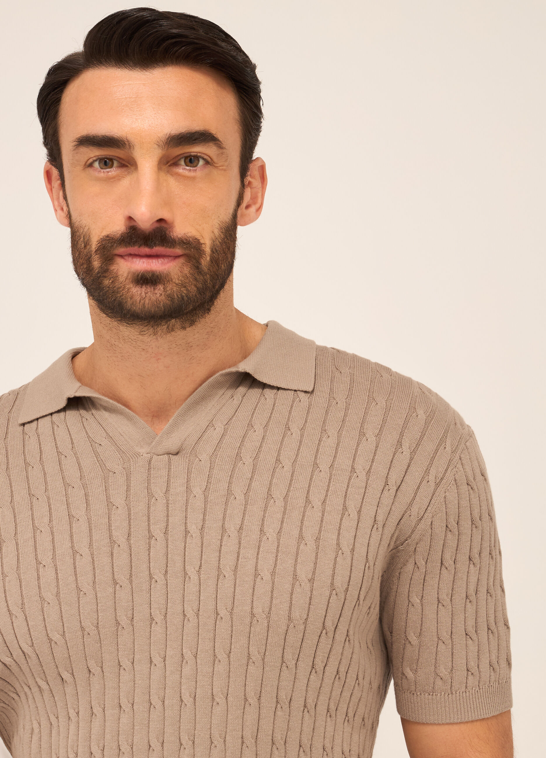 Polo collo aperto in cotone a trecce uomo_2