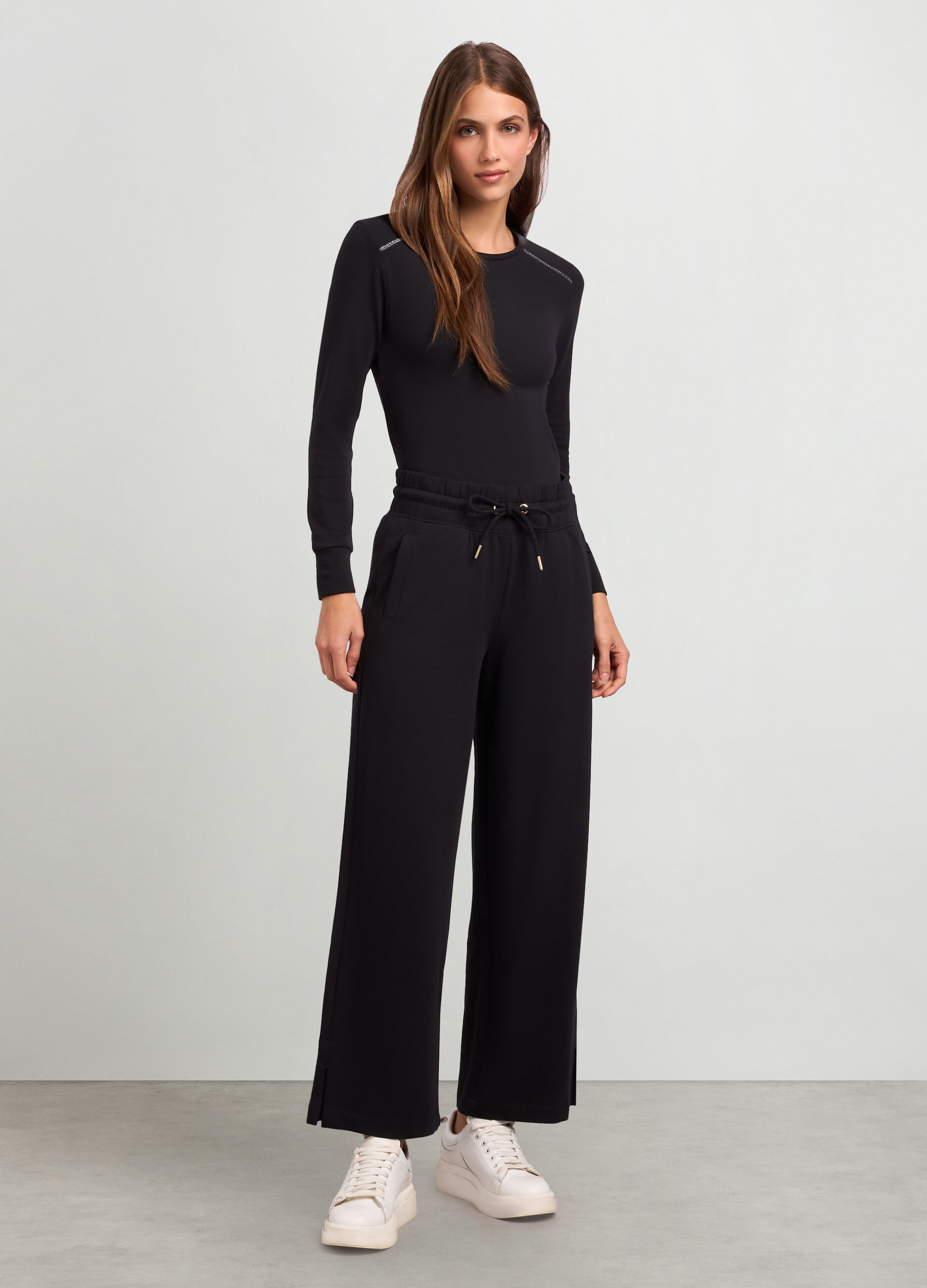 Joggers wide leg in felpa di cotone stretch donna_0