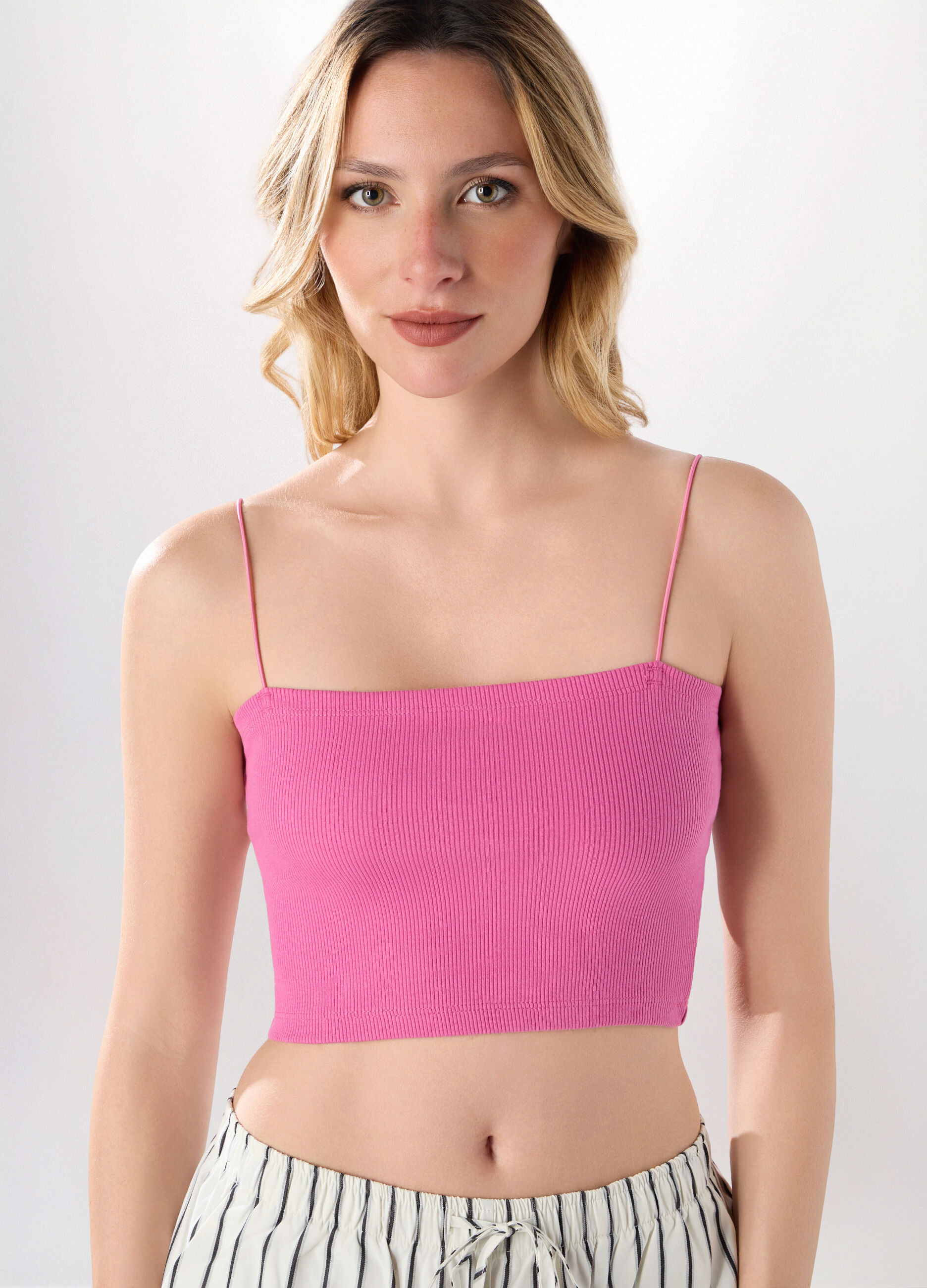 Top a fascia in costina di cotone stretch donna_2
