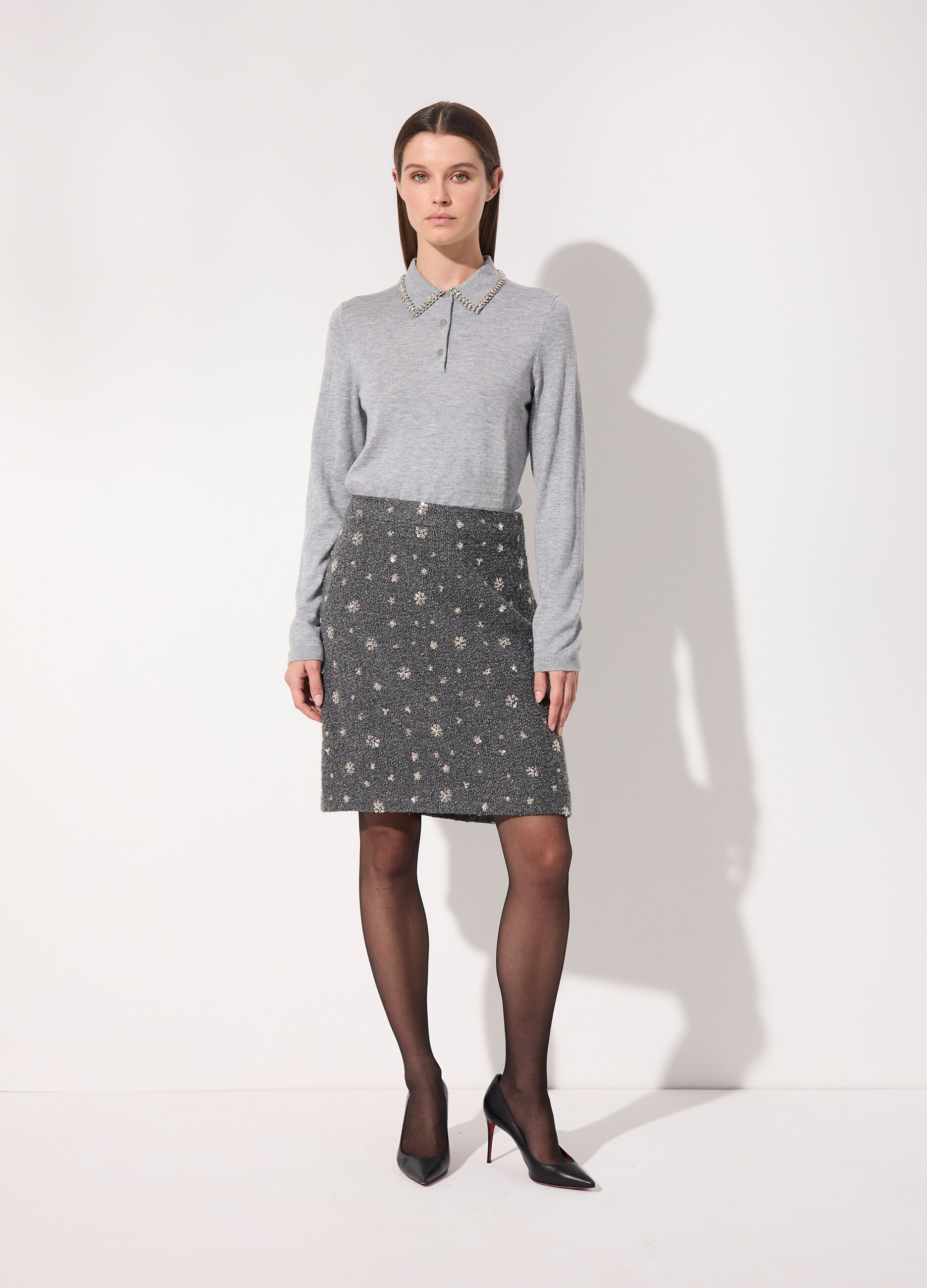Polo in tricot misto lana a manica lunga donna_0