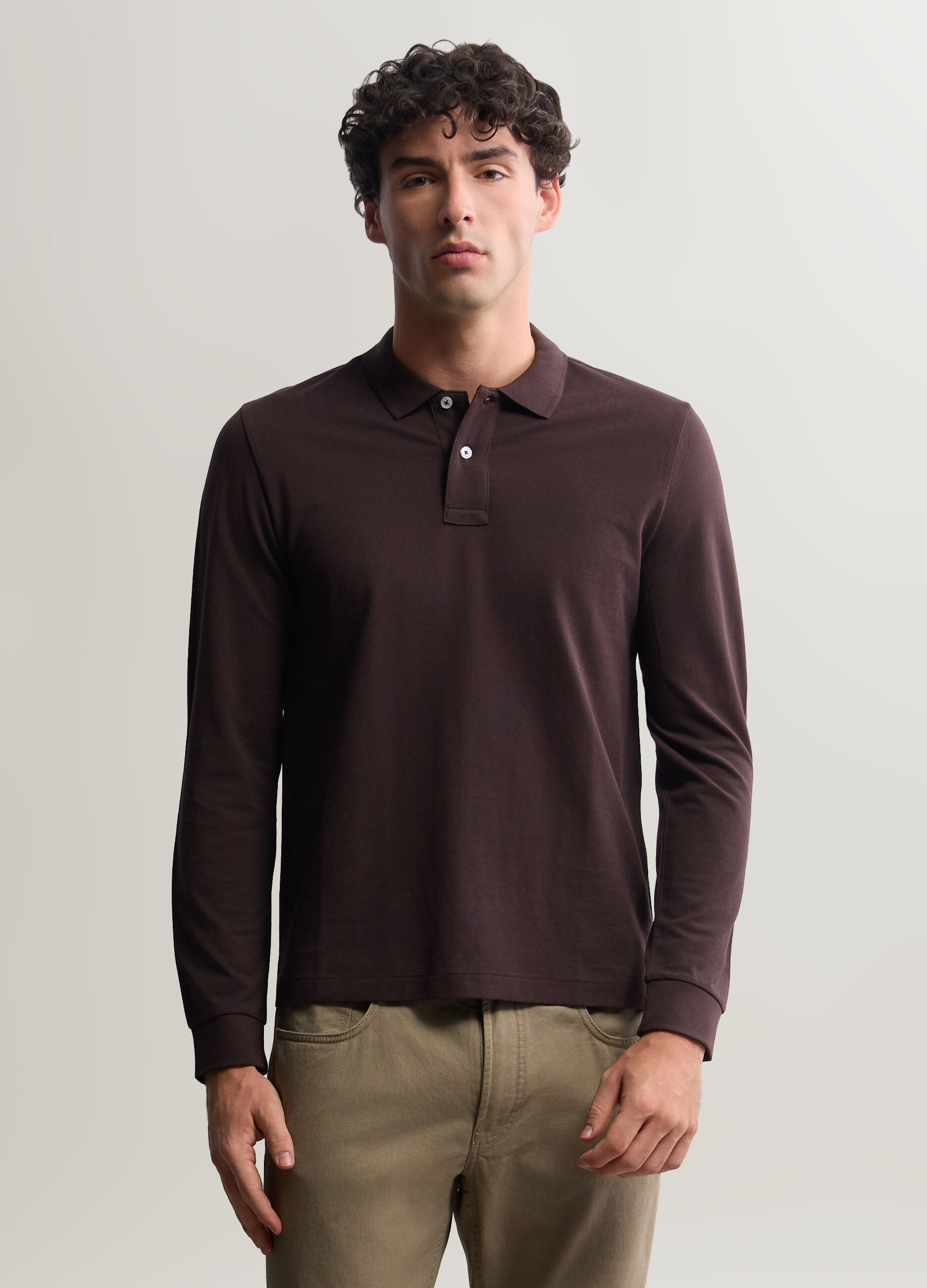 Polo a maniche lunghe in piquet di cotone uomo_0