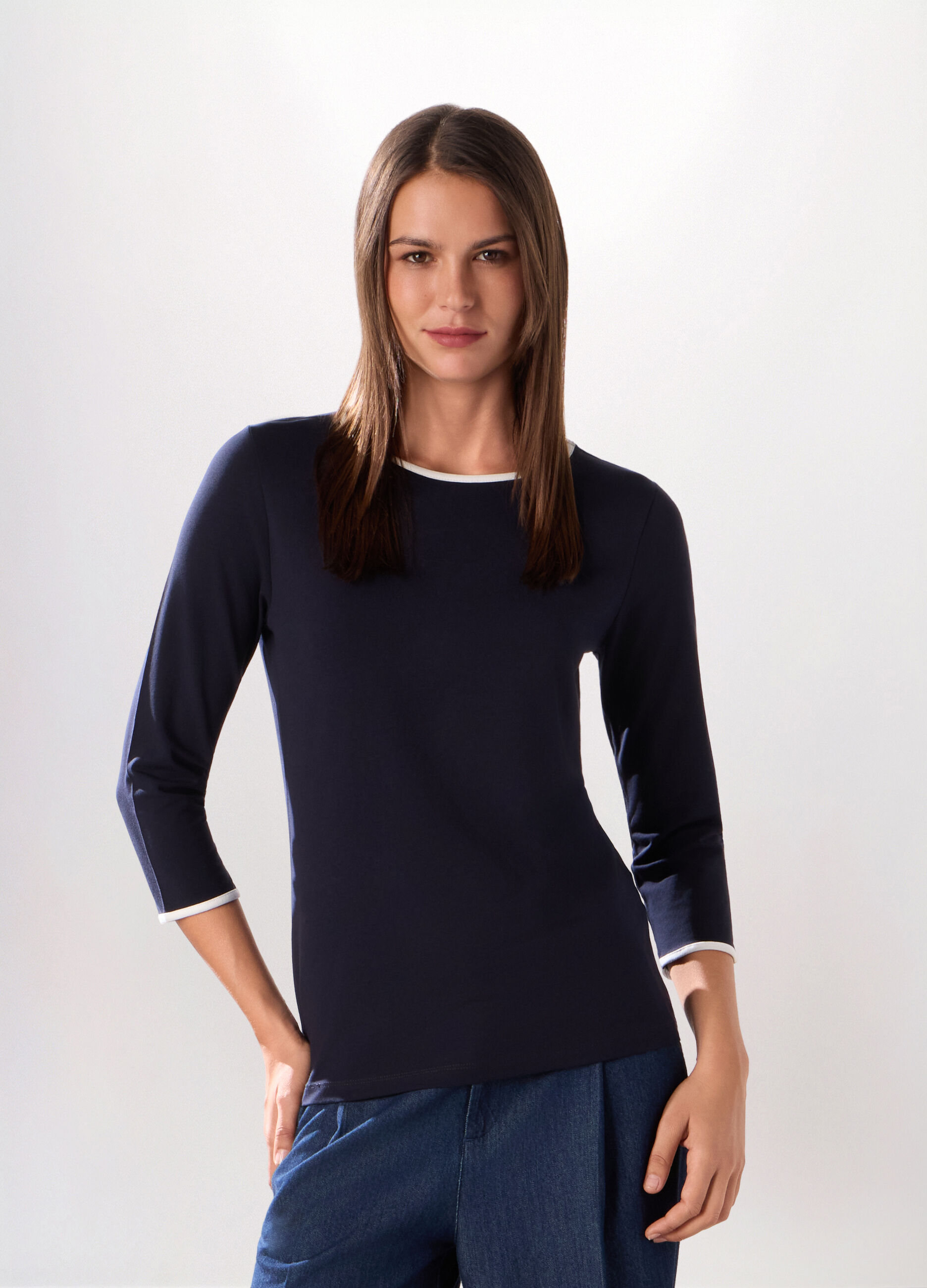 T-shirt in jersey di cotone stretch donna_0