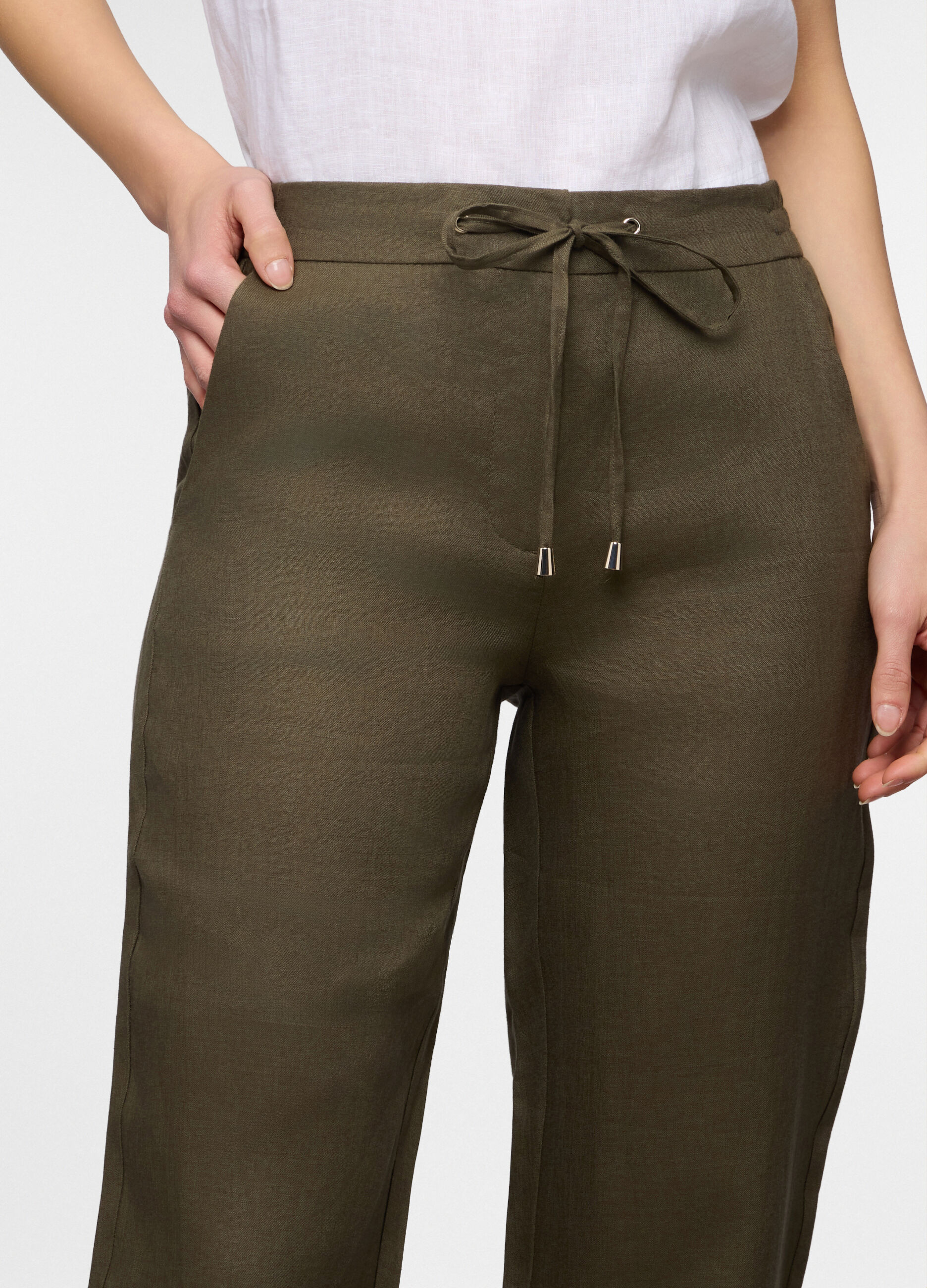 Pantaloni fit regular in puro lino donna_2
