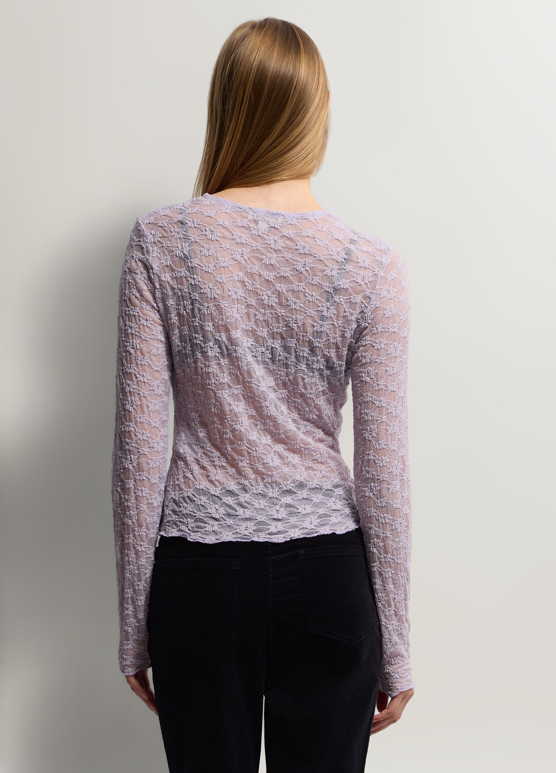 T-shirt girocollo in pizzo donna_1