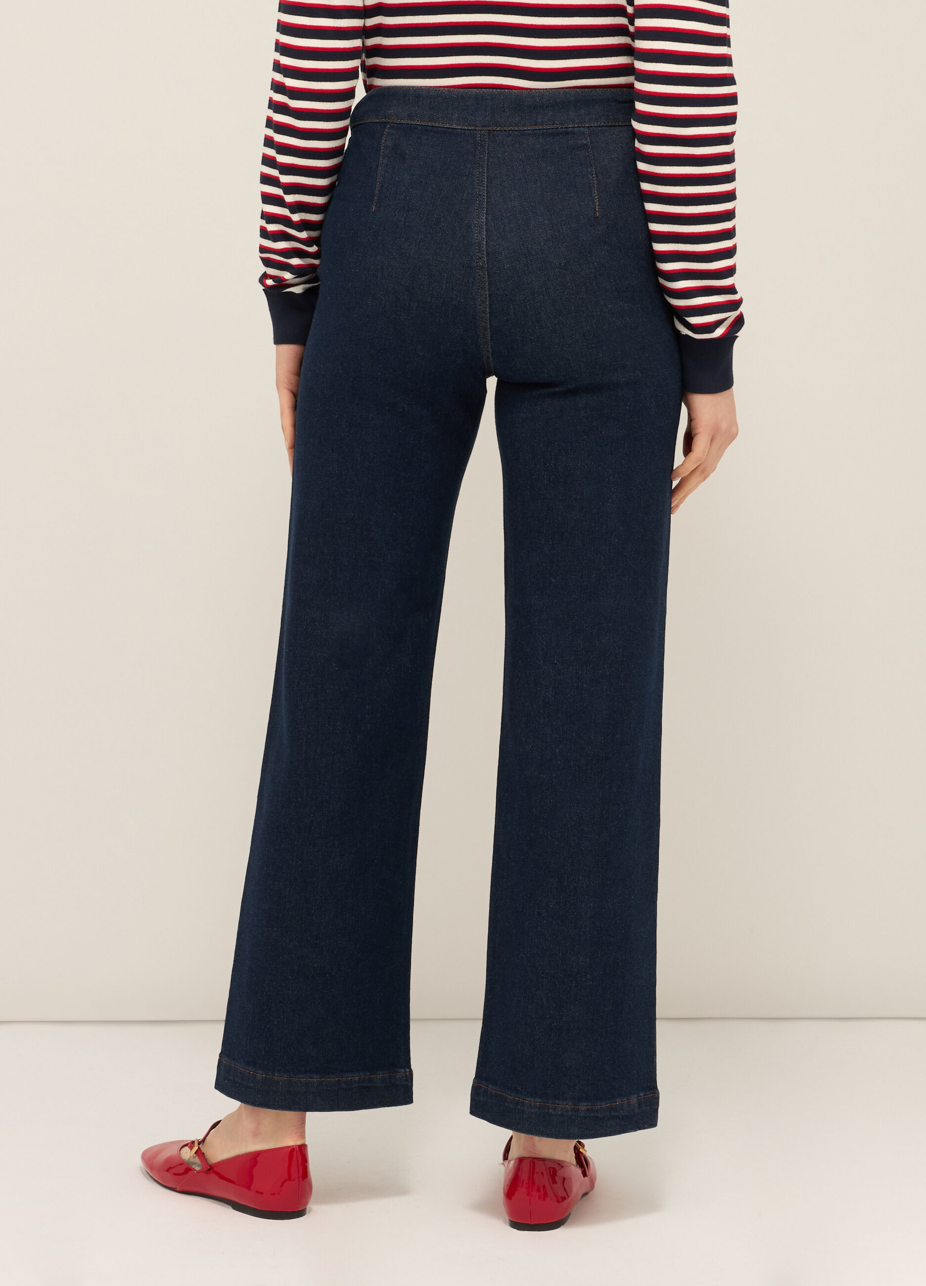 Pantaloni in denim di cotone stretch donna_1