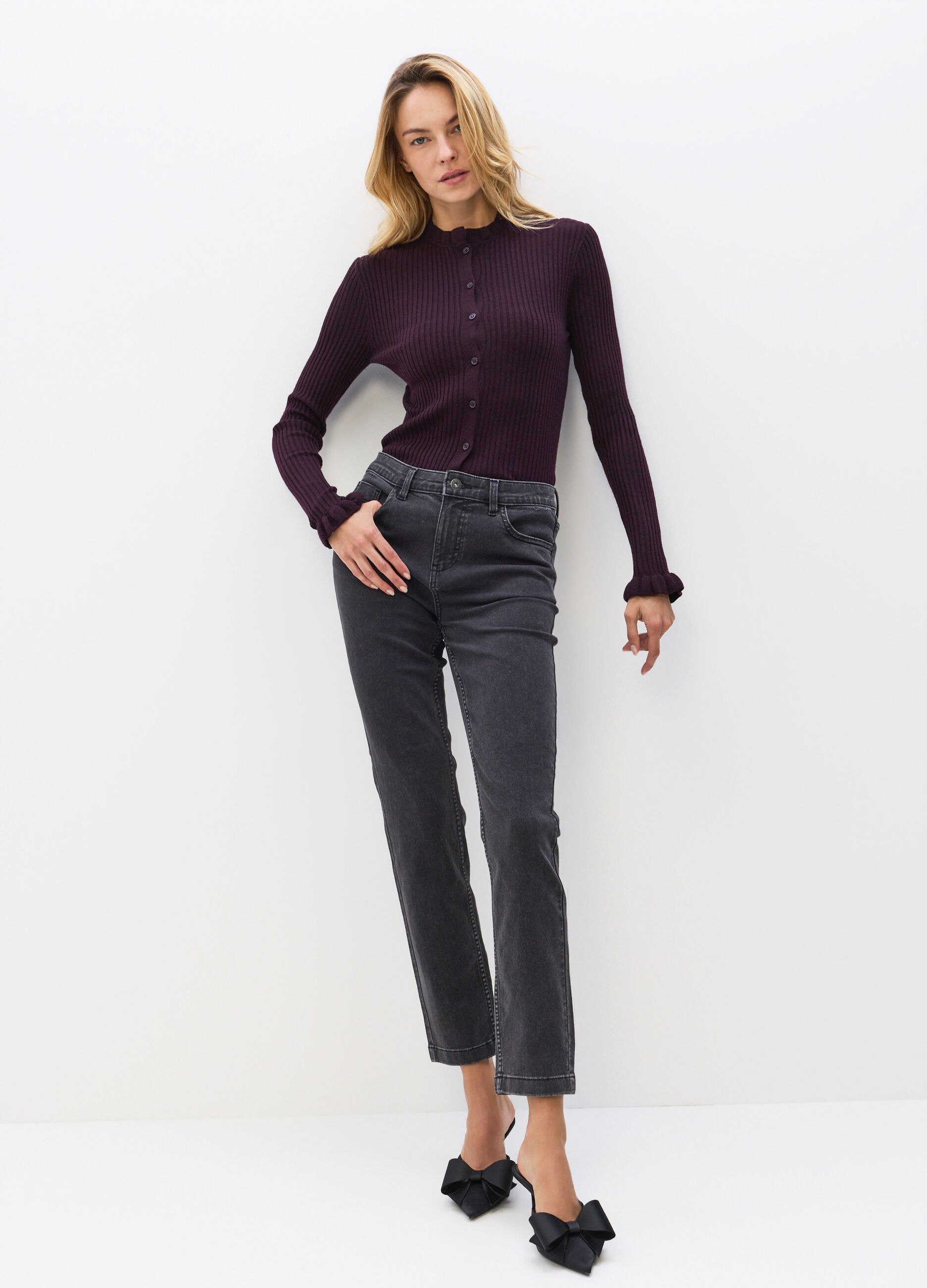 Pantaloni Slim Fit in denim stretch misto cotone donna_0