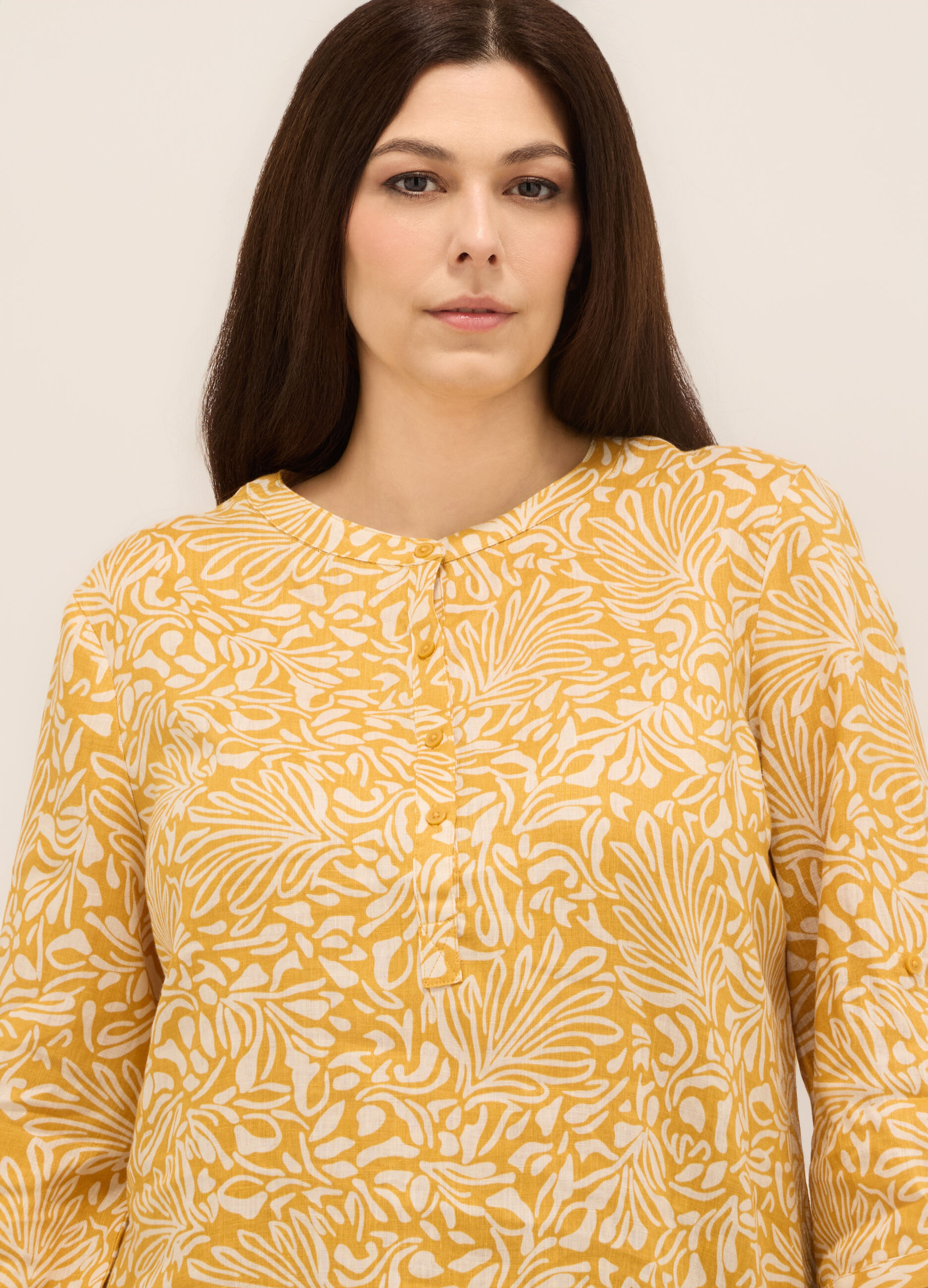 Blusa in puro lino con stampa donna curvy_2