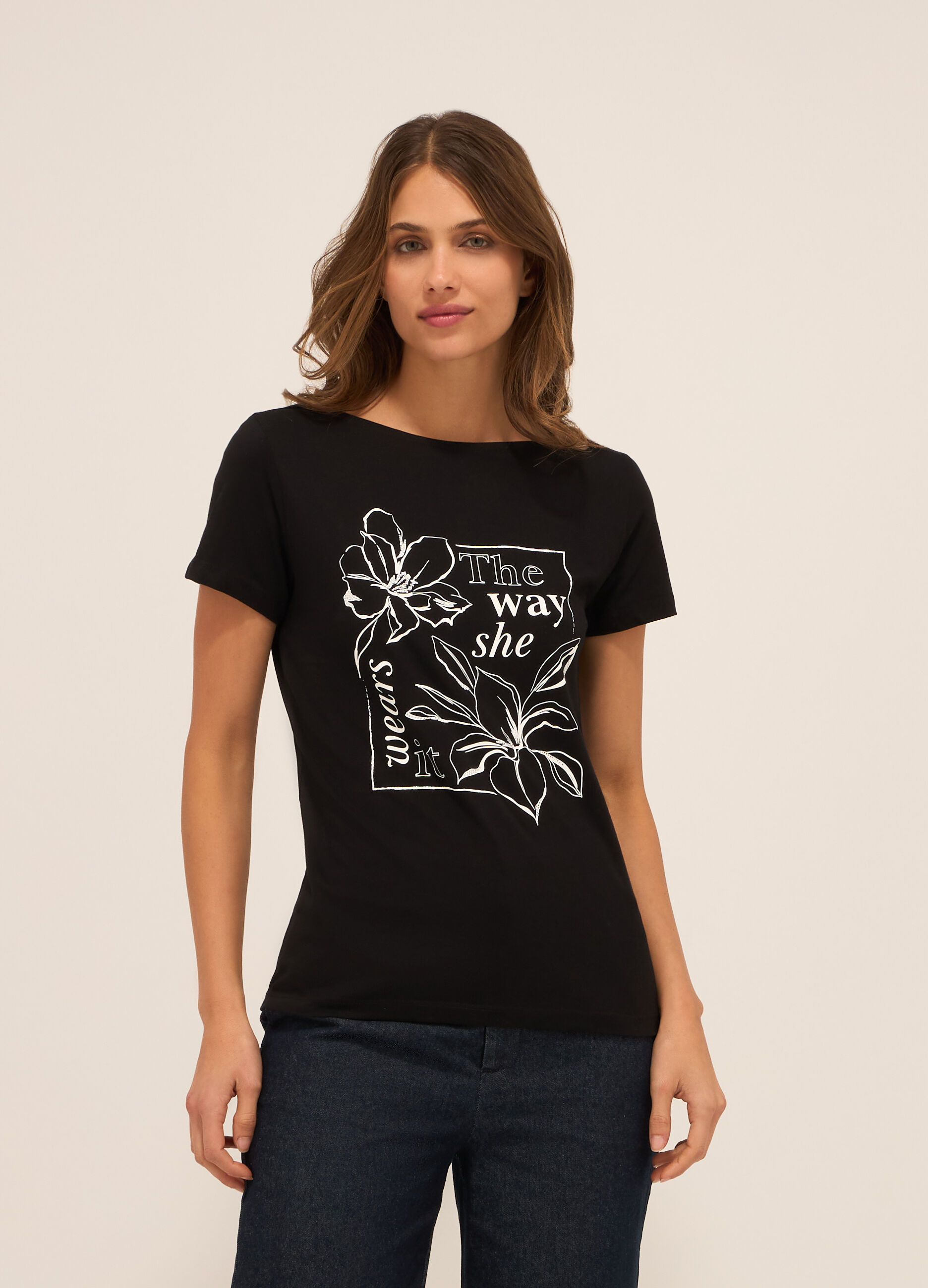 T-shirt in jersey di puro cotone donna_0
