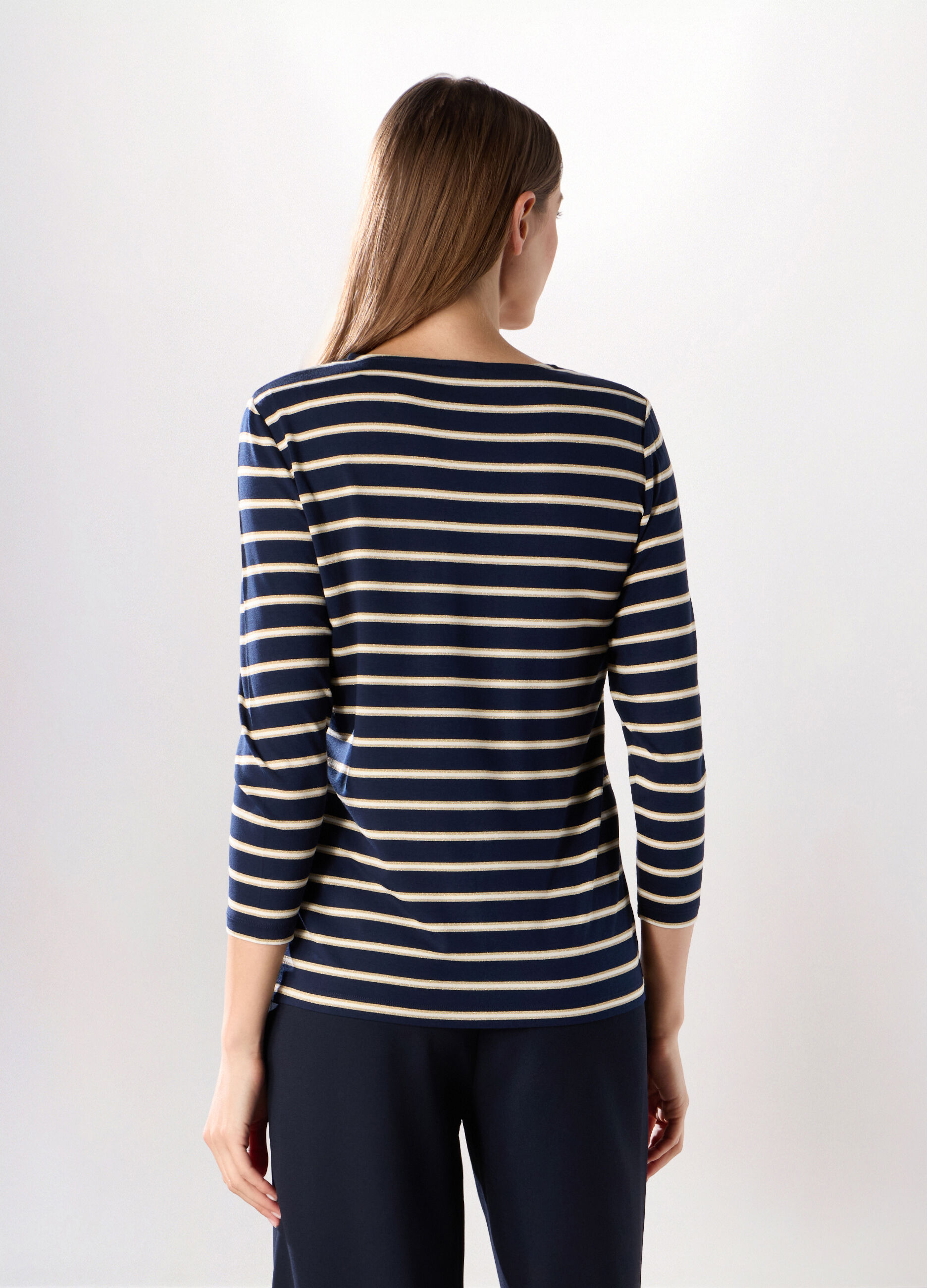 T-shirt misto viscosa a righe donna_1
