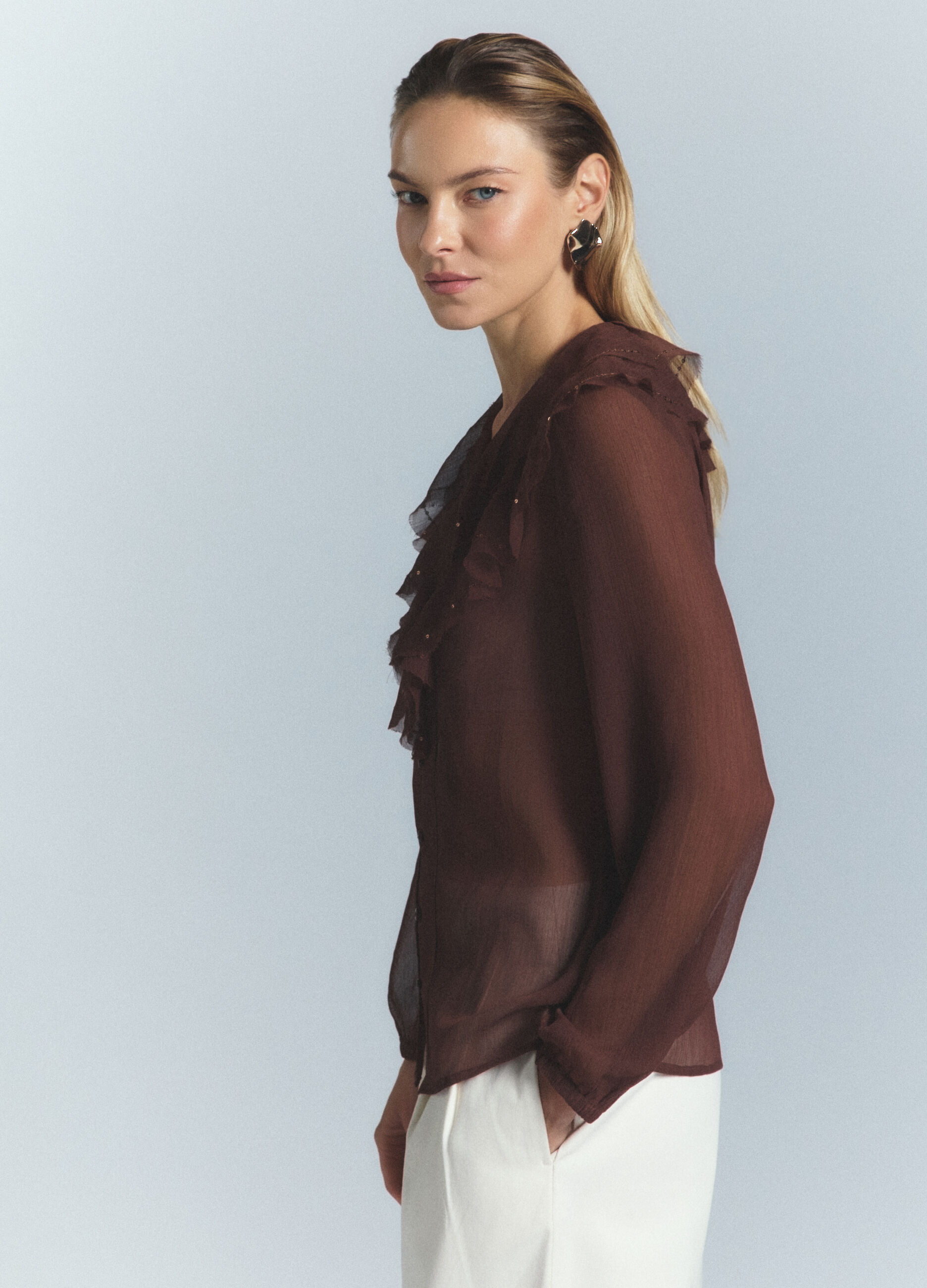 Camicia Fit Regular con scollo a V in chiffon donna_2