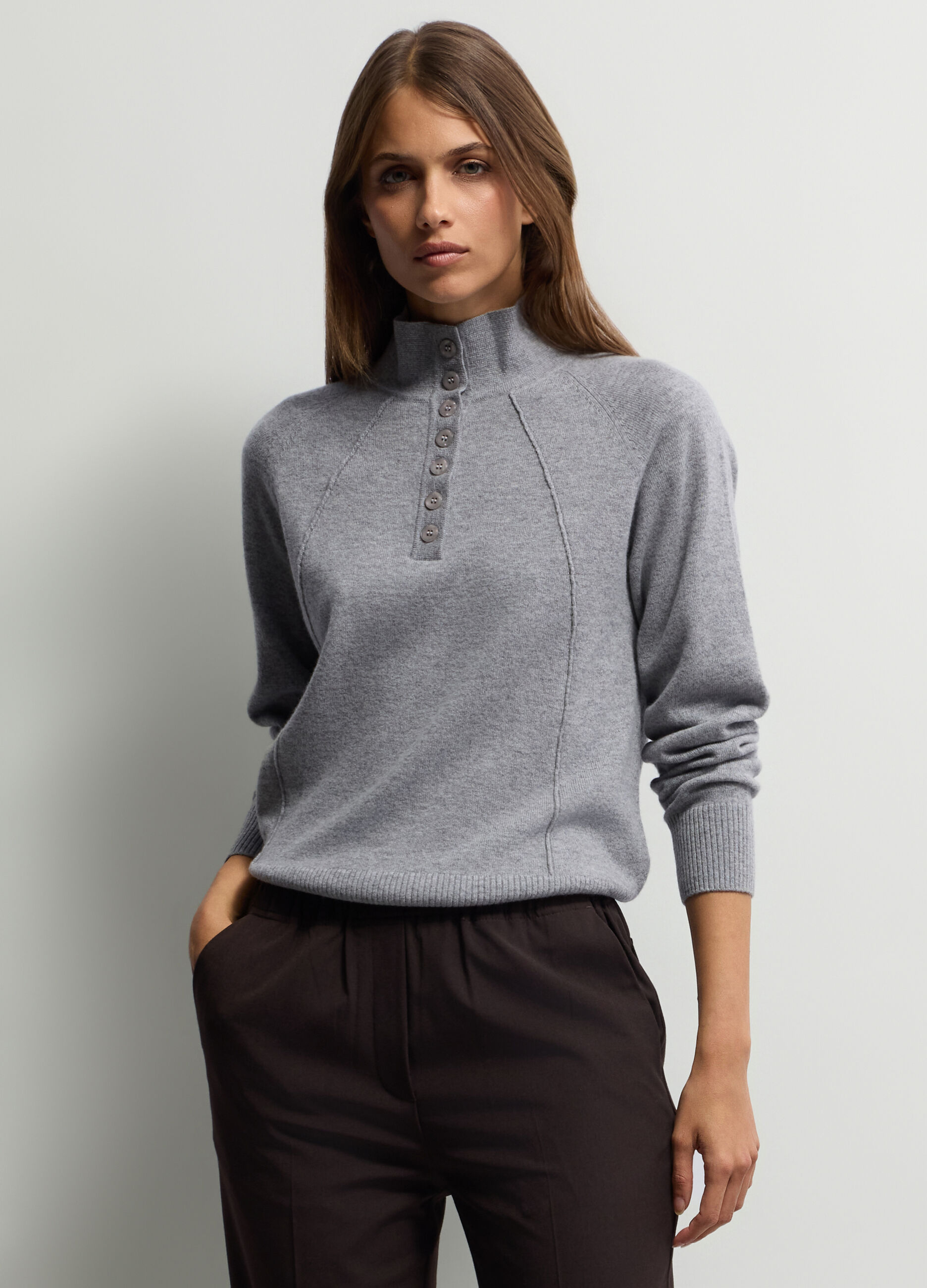 Pullover a collo alto rasato misto cashmere donna_0