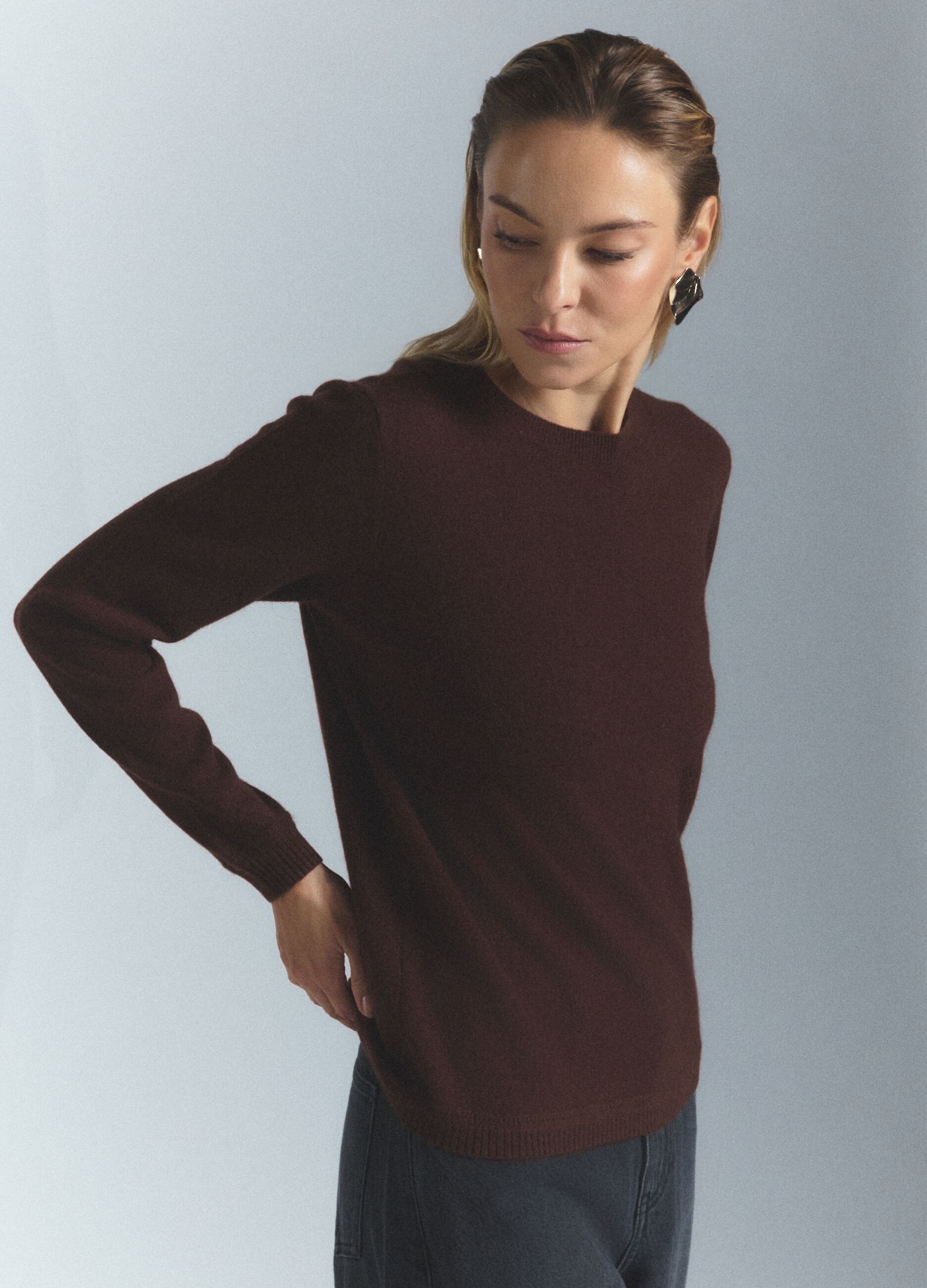 Pullover girocollo in puro cashmere donna_3