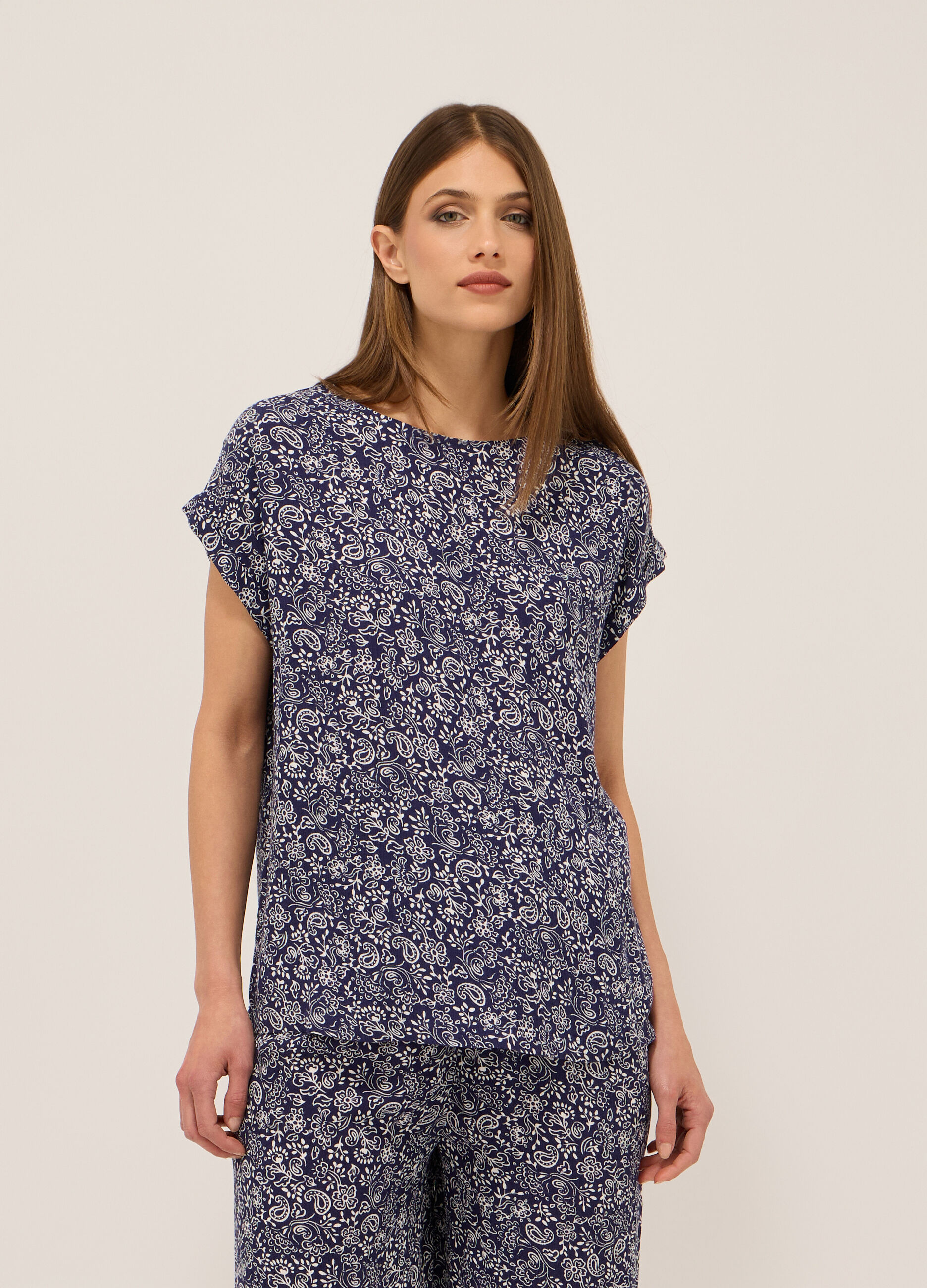 Blusa in pura viscosa con stampa donna_0