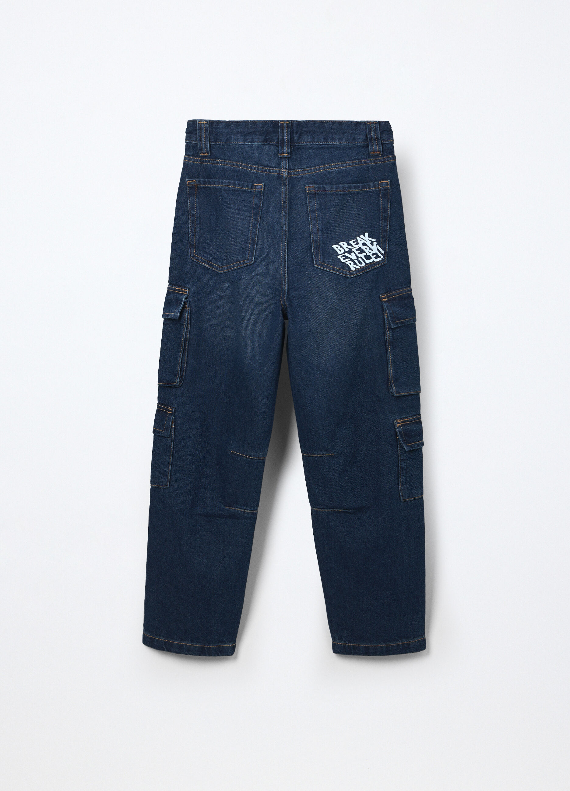 Pantaloni cargo in denim di puro cotone ragazzo_1