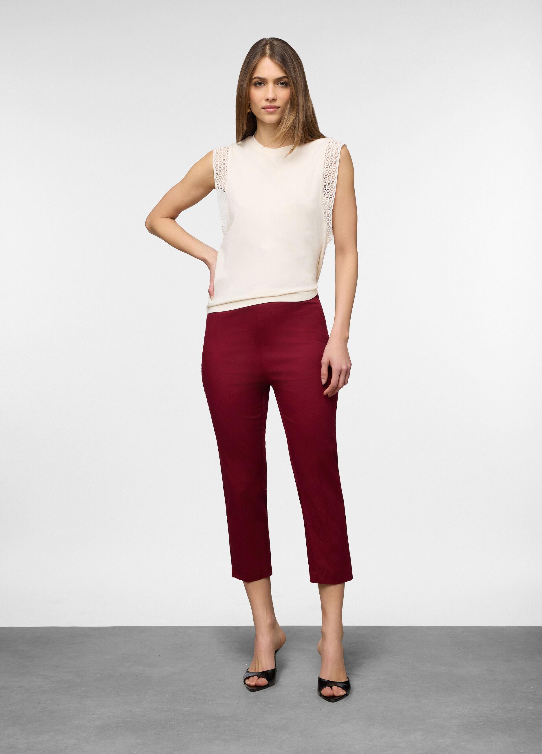 Pantaloni slim fit in twill di cotone stretch donna_0