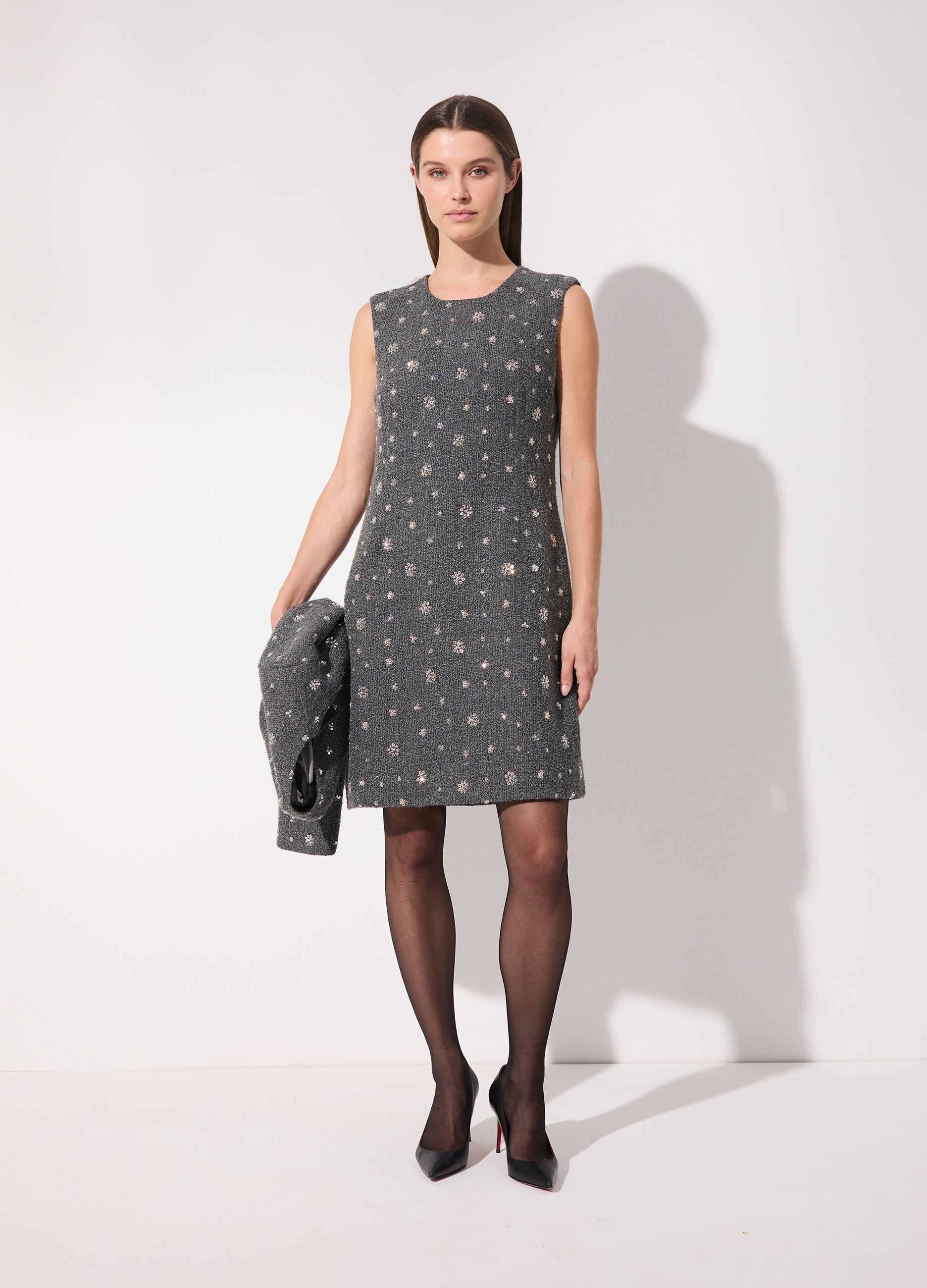 Vestito corto in bouclé di misto lana donna_0