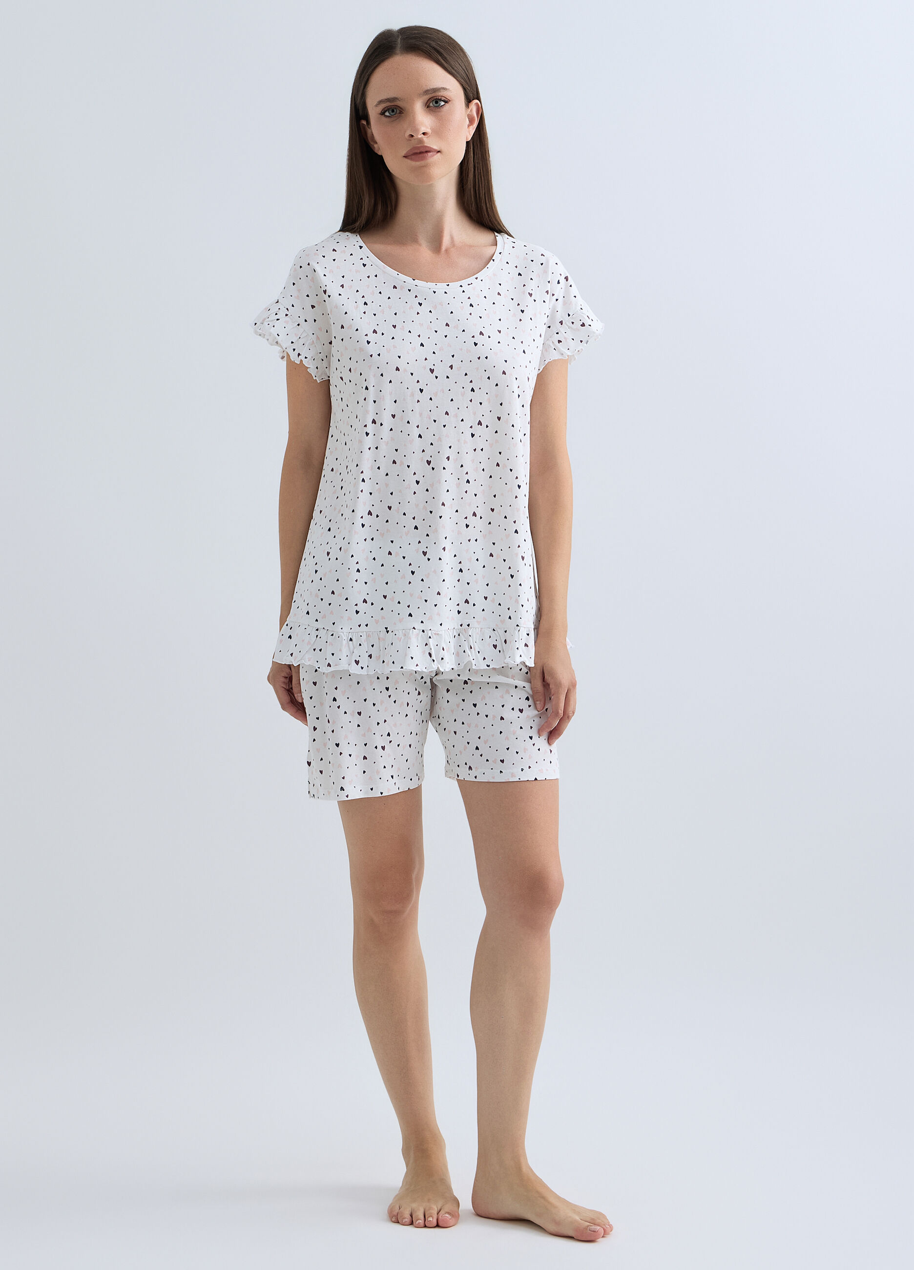 Pigiama corto in puro cotone donna_0